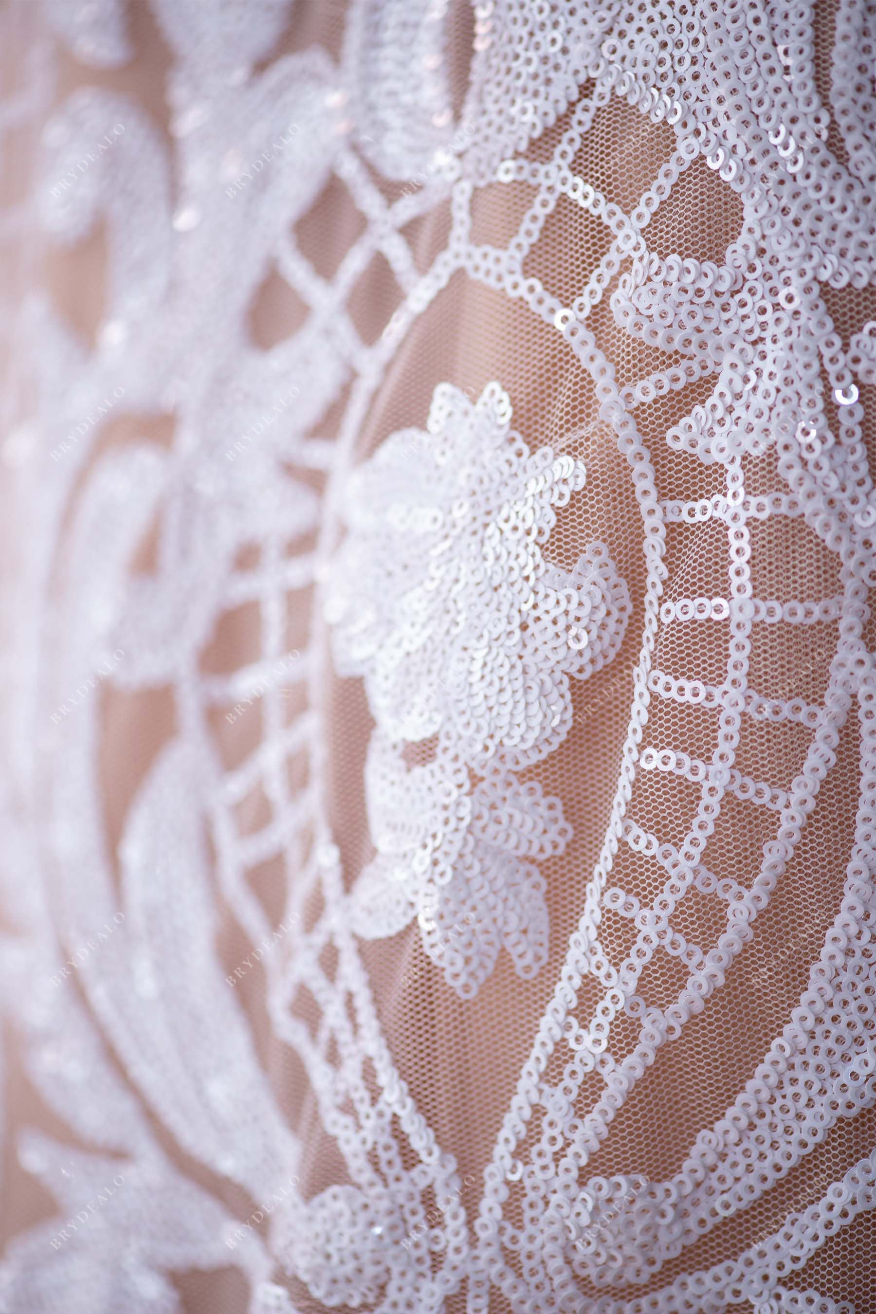 white unique pattern sequin fabric