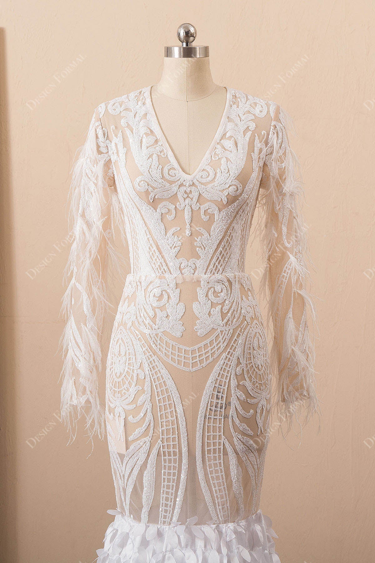 white sequin long sleeve bodice