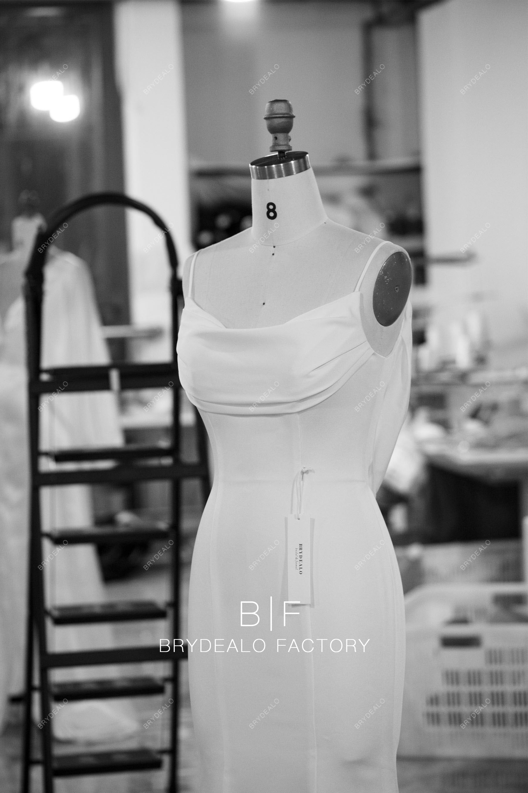 custom cowl neck thin straps wedding dress