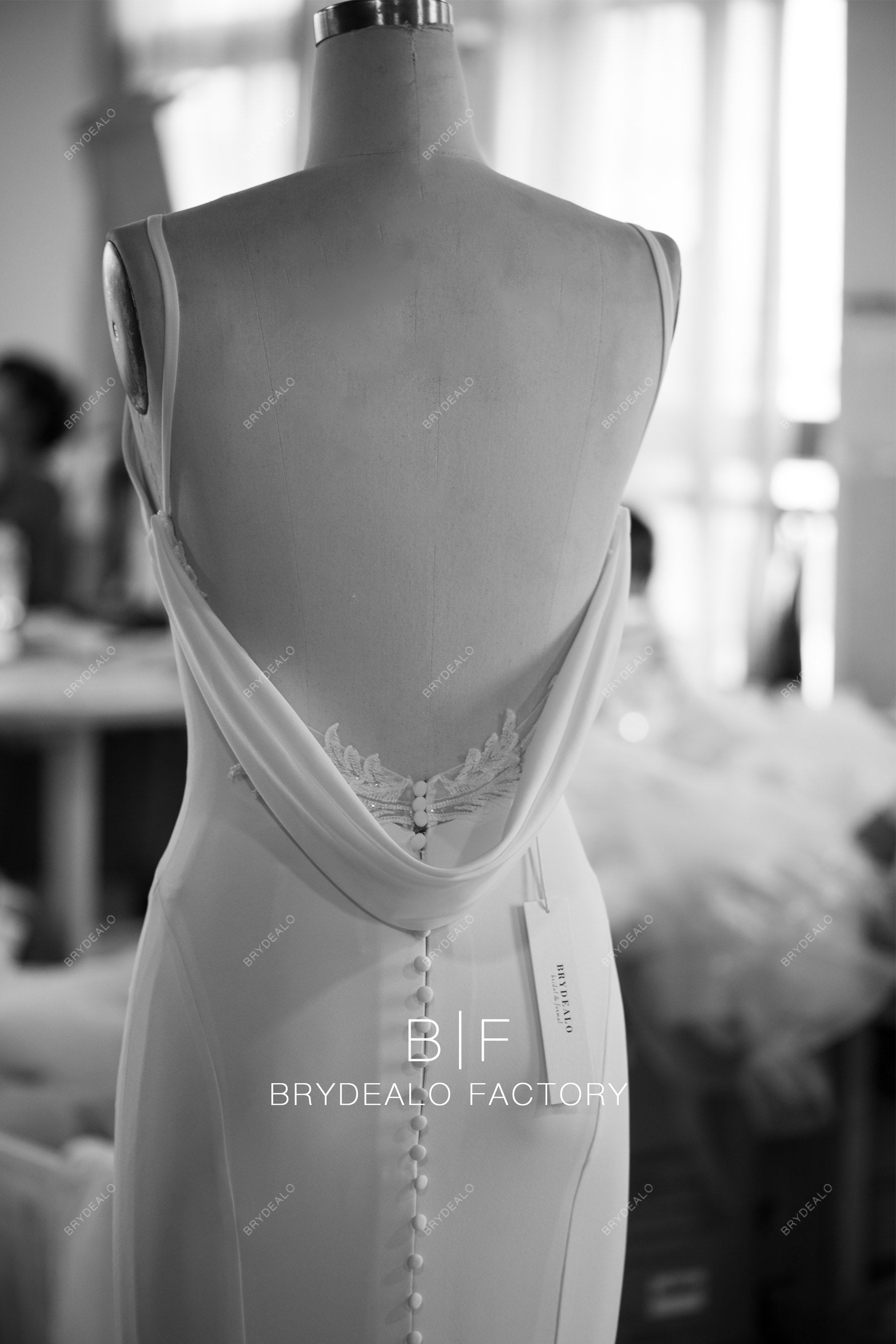 open cowl open back crepe bridal gown