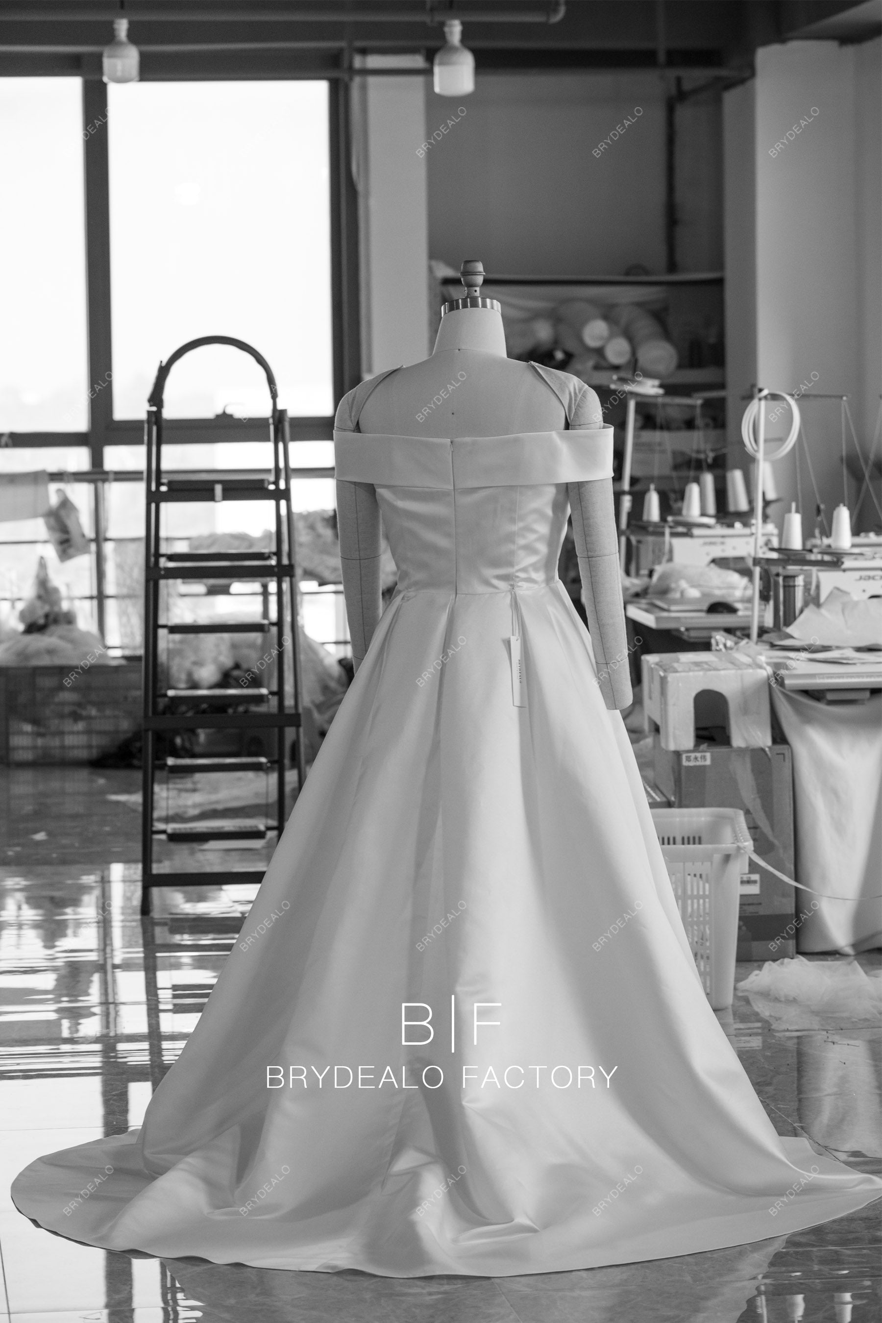 custom short train elegant satin bridal gown