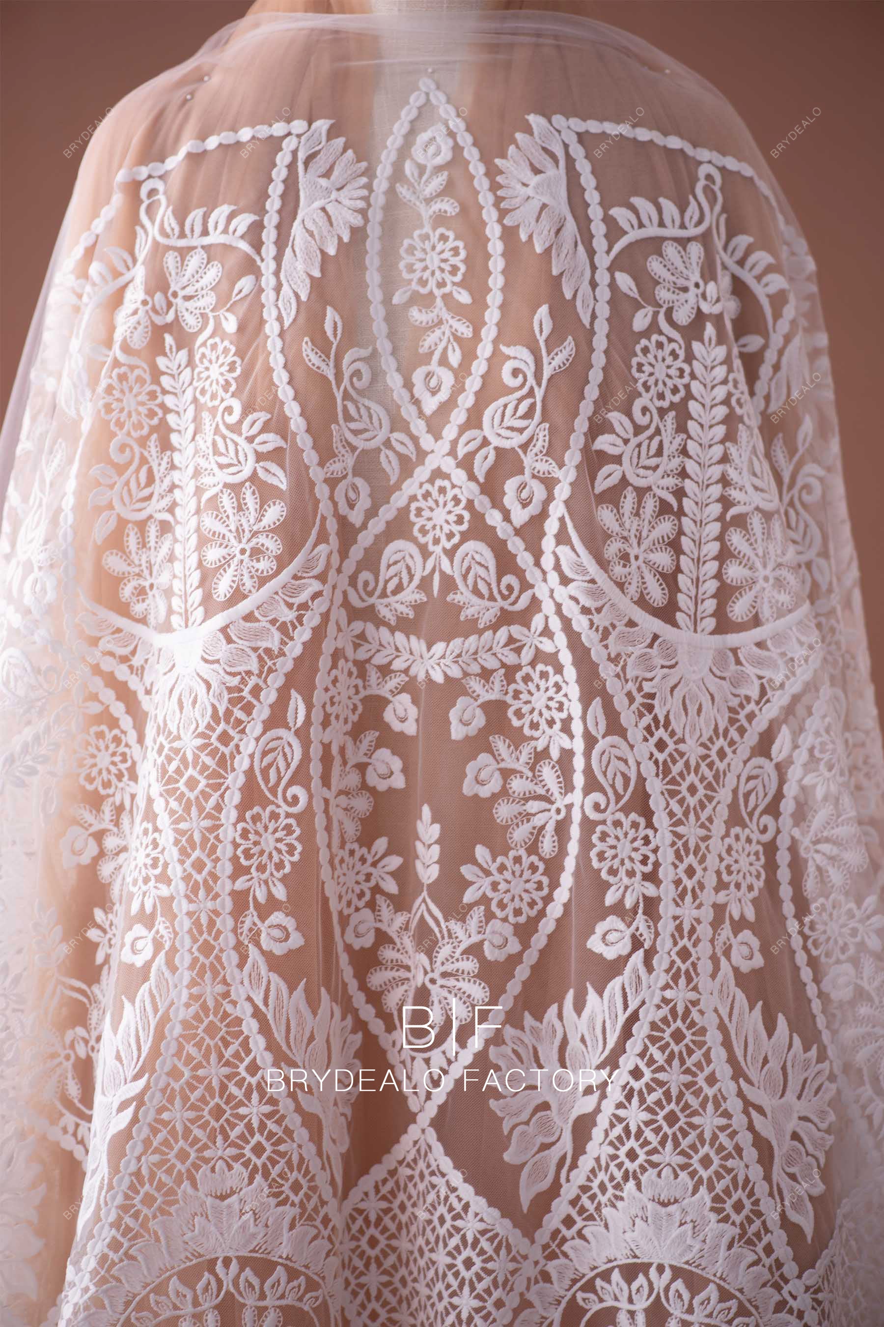 Designer Geometric Totem Embroidery Lace Fabric Online