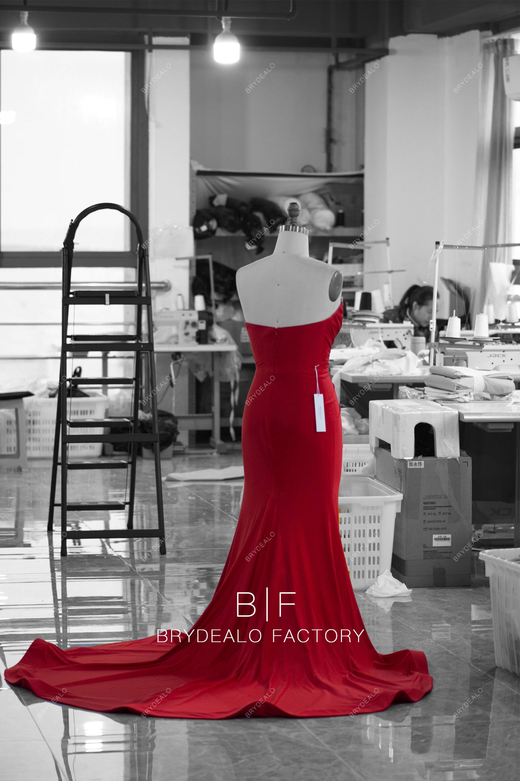 designer long ruffled jersey mermaid formal dress