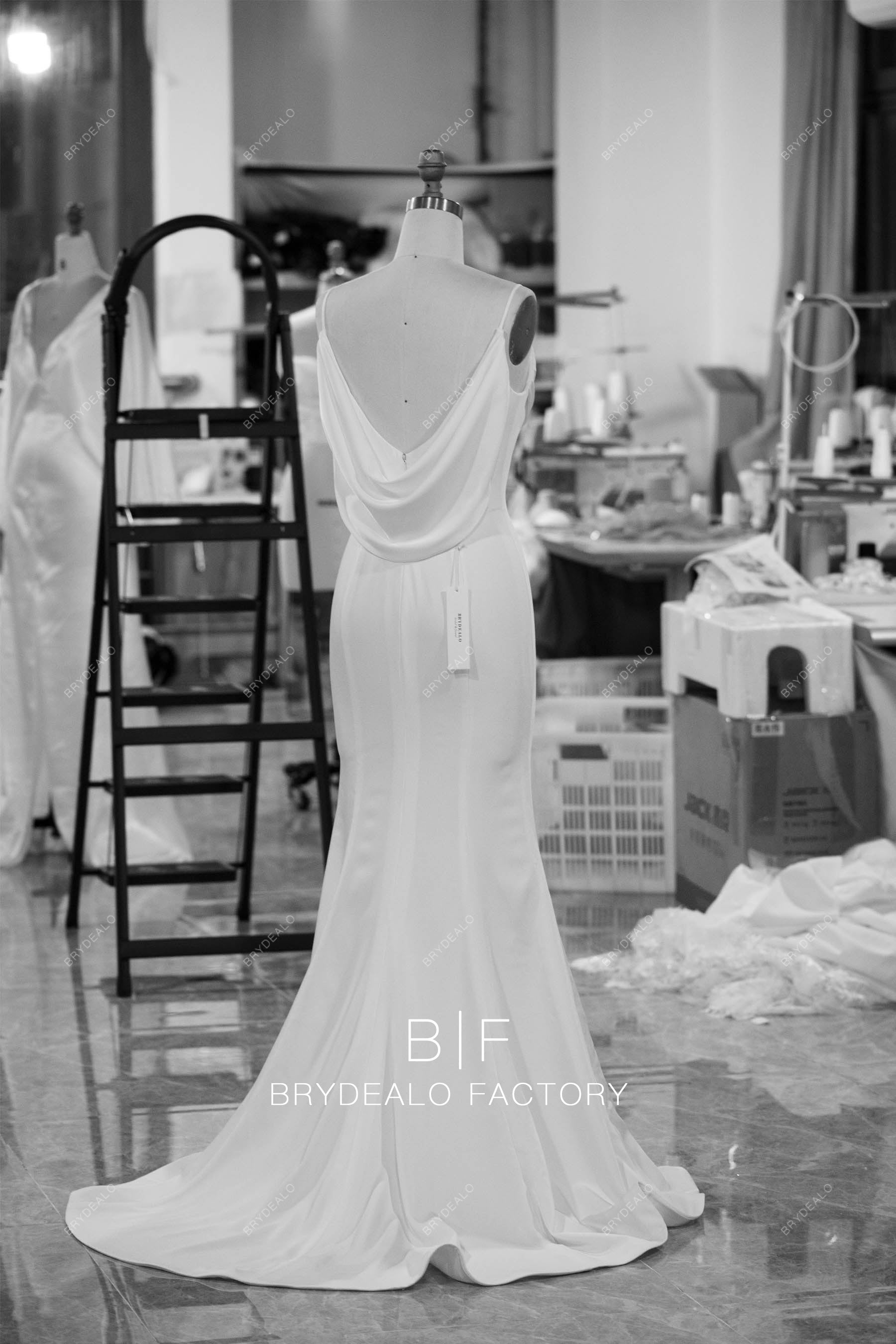 tailored mermaid cowl back satin wedding dress