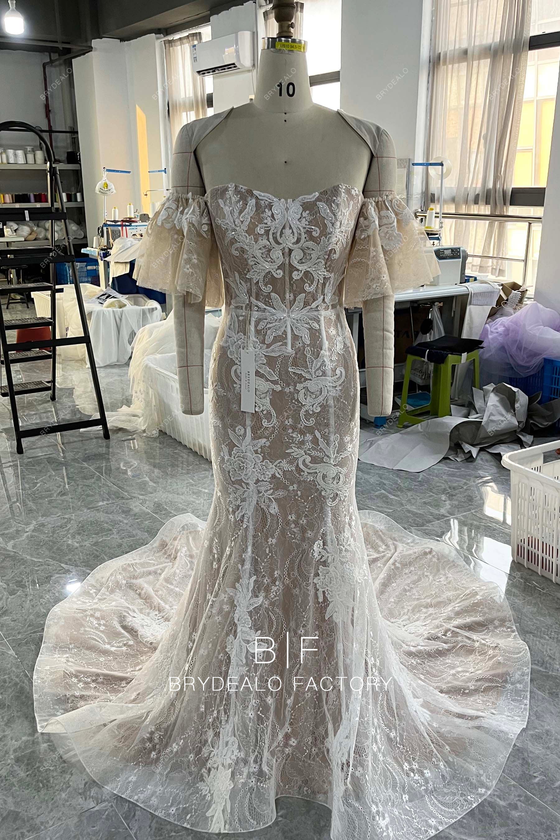 custom sweetheart neck off shoulder lace wedding dress