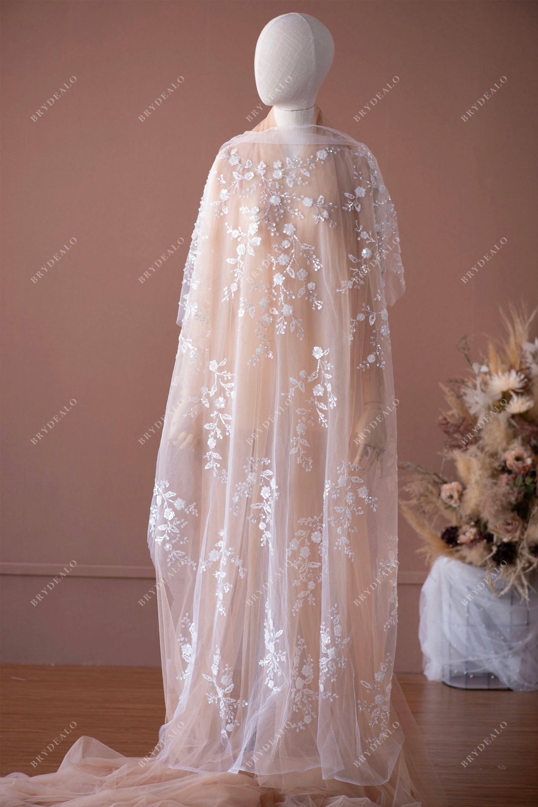 best sequined flower lace fabric online