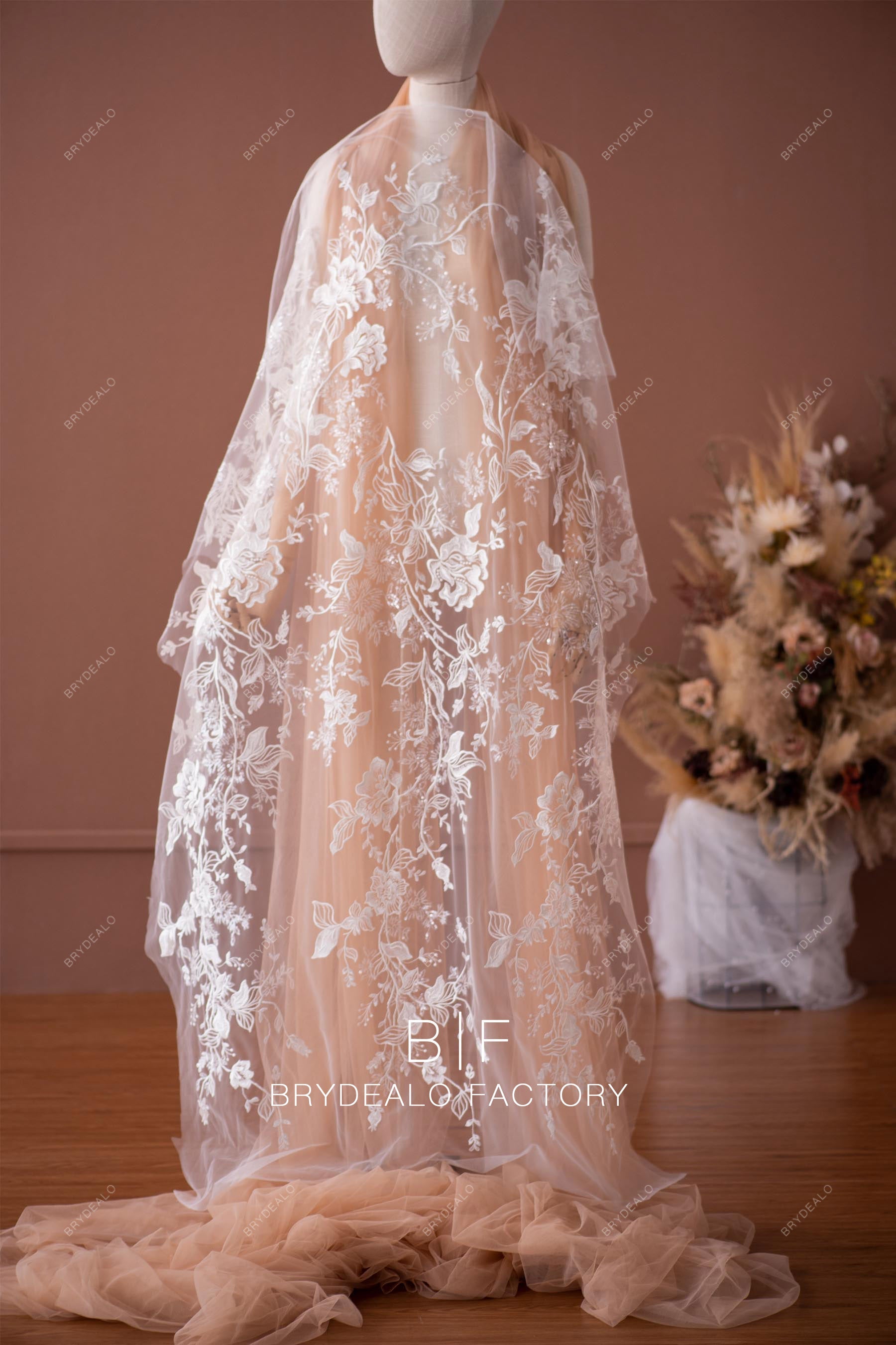 designer shimmery flower lace fabric