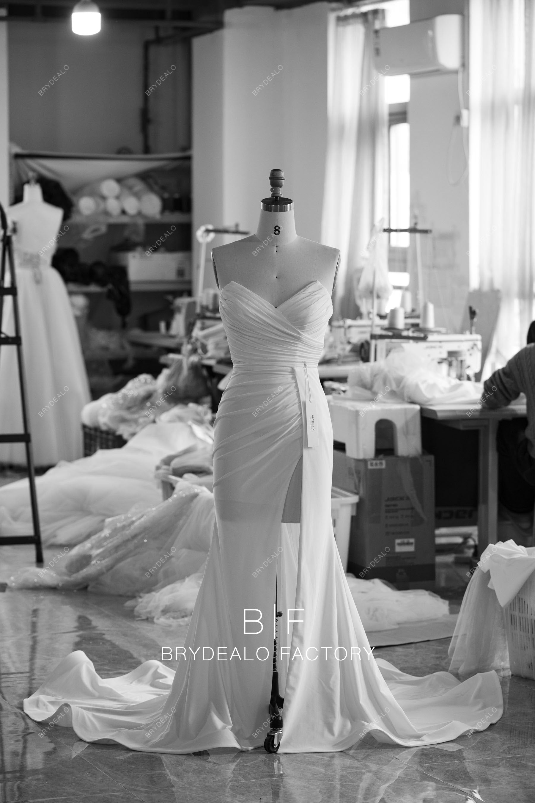 customized strapless high slit wedding dress for sale