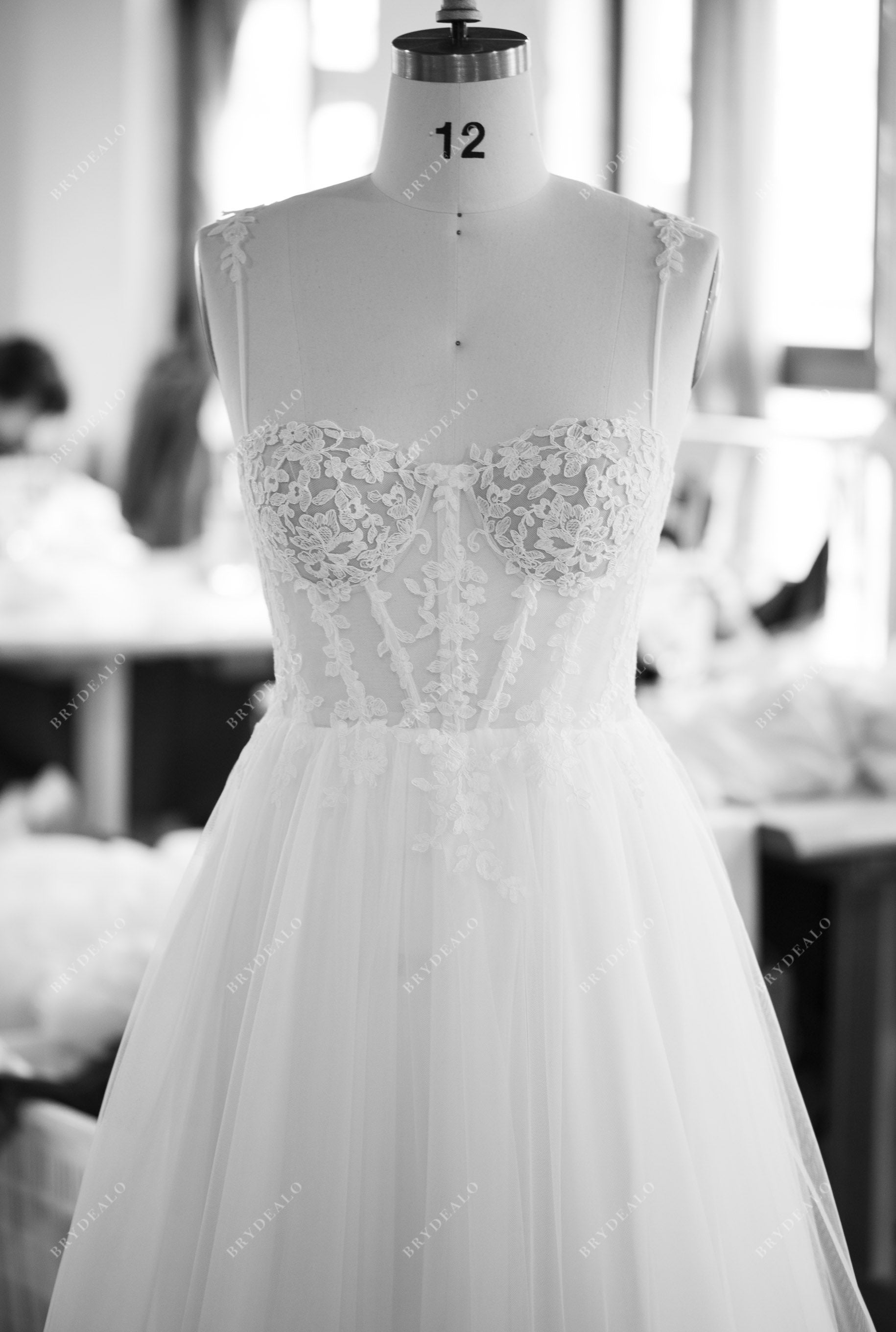 trendy sweetheart thin straps corset lace wedding gown