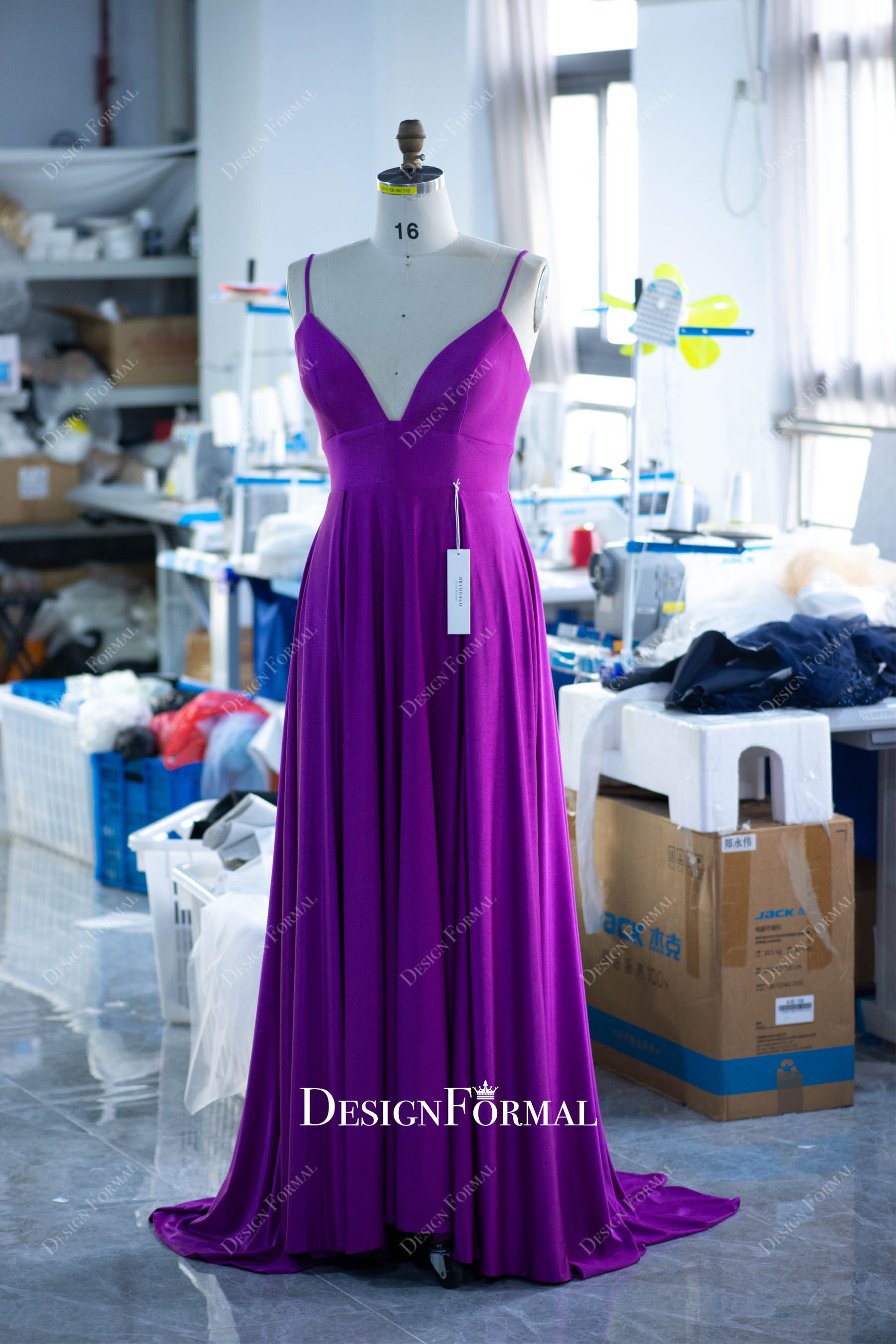 custom thin straps jersey prom formal dress