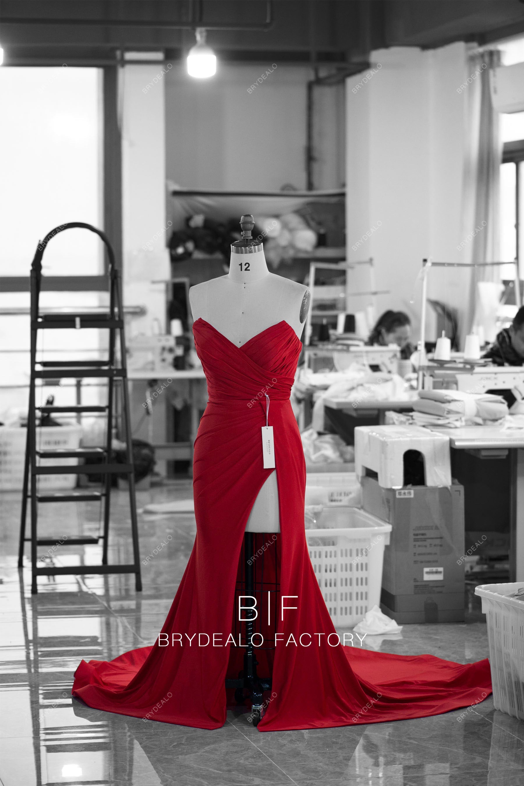 custom V-cut pleated mermaid bridesmaid dress