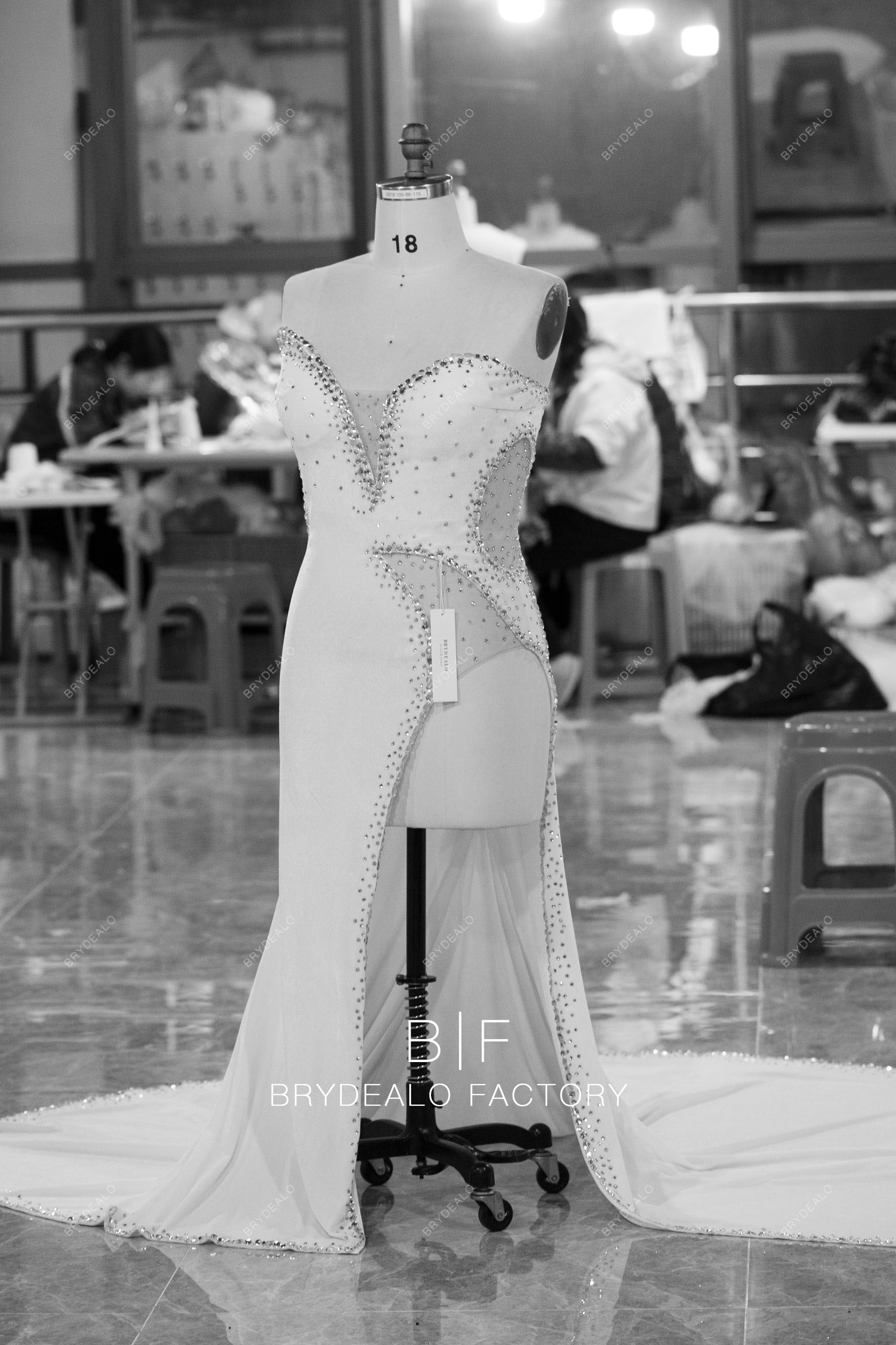 custom mermaid sexy slit white velvet prom dress