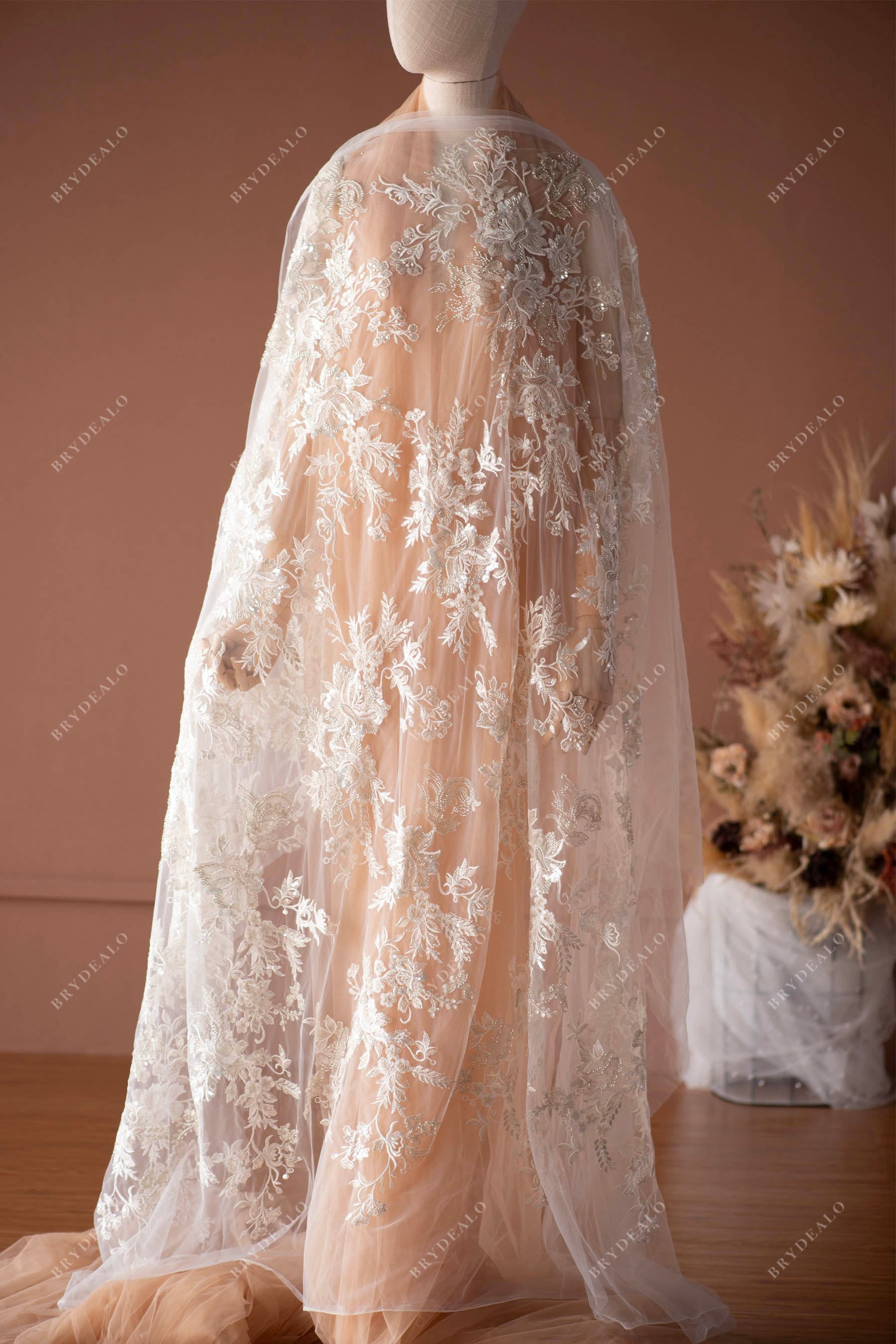 wild flower sparkly embroidery lace fabric for dresses