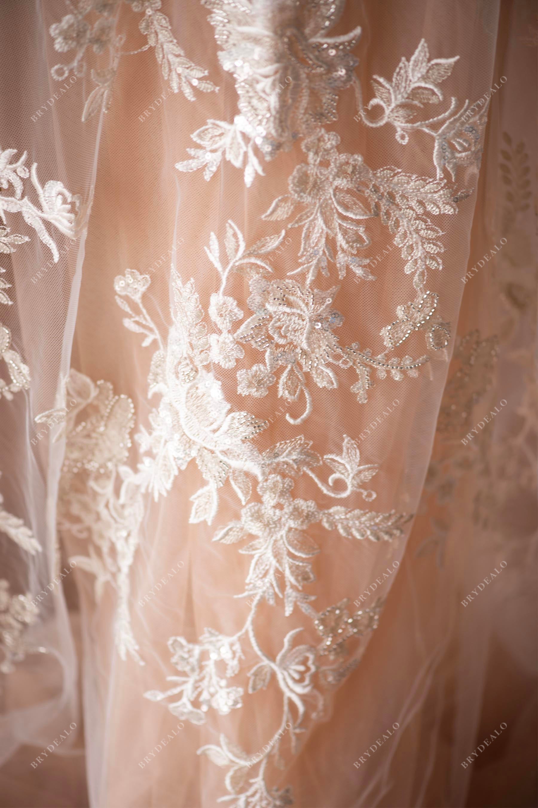 designer wild flower sparkly bridal lace fabric