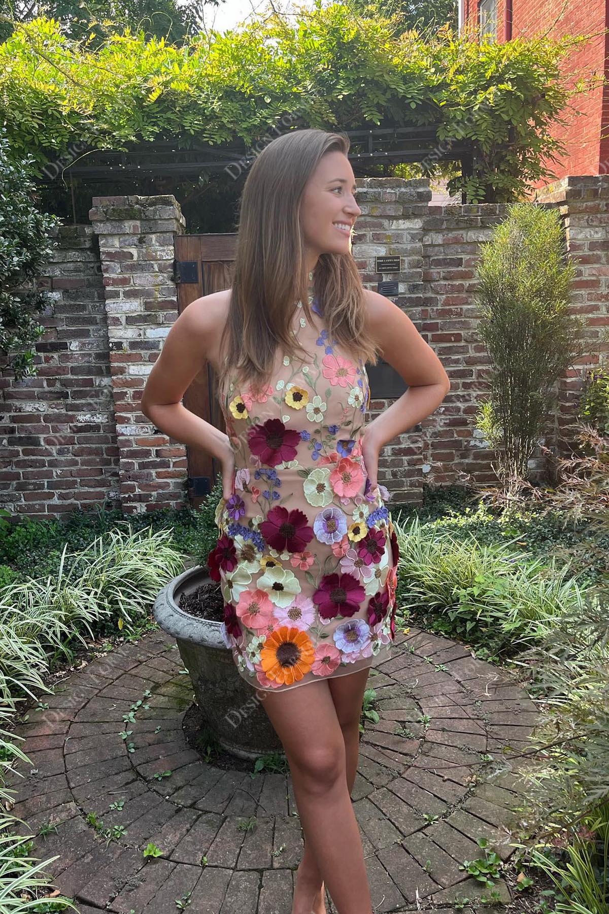 wild flowers halter short homecoming dress