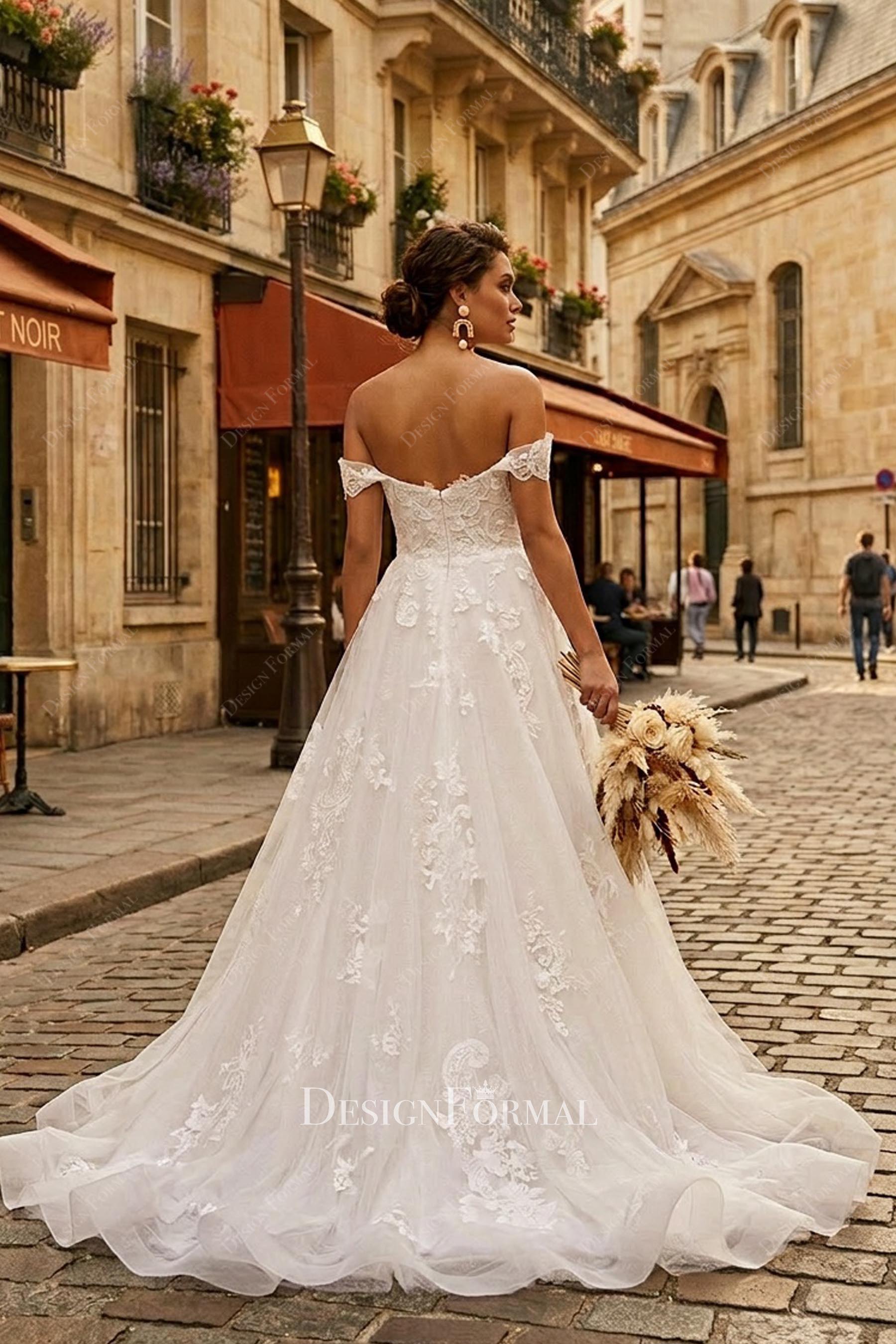 Lace Off Shoulder Sweetheart A-Line Wedding Dress