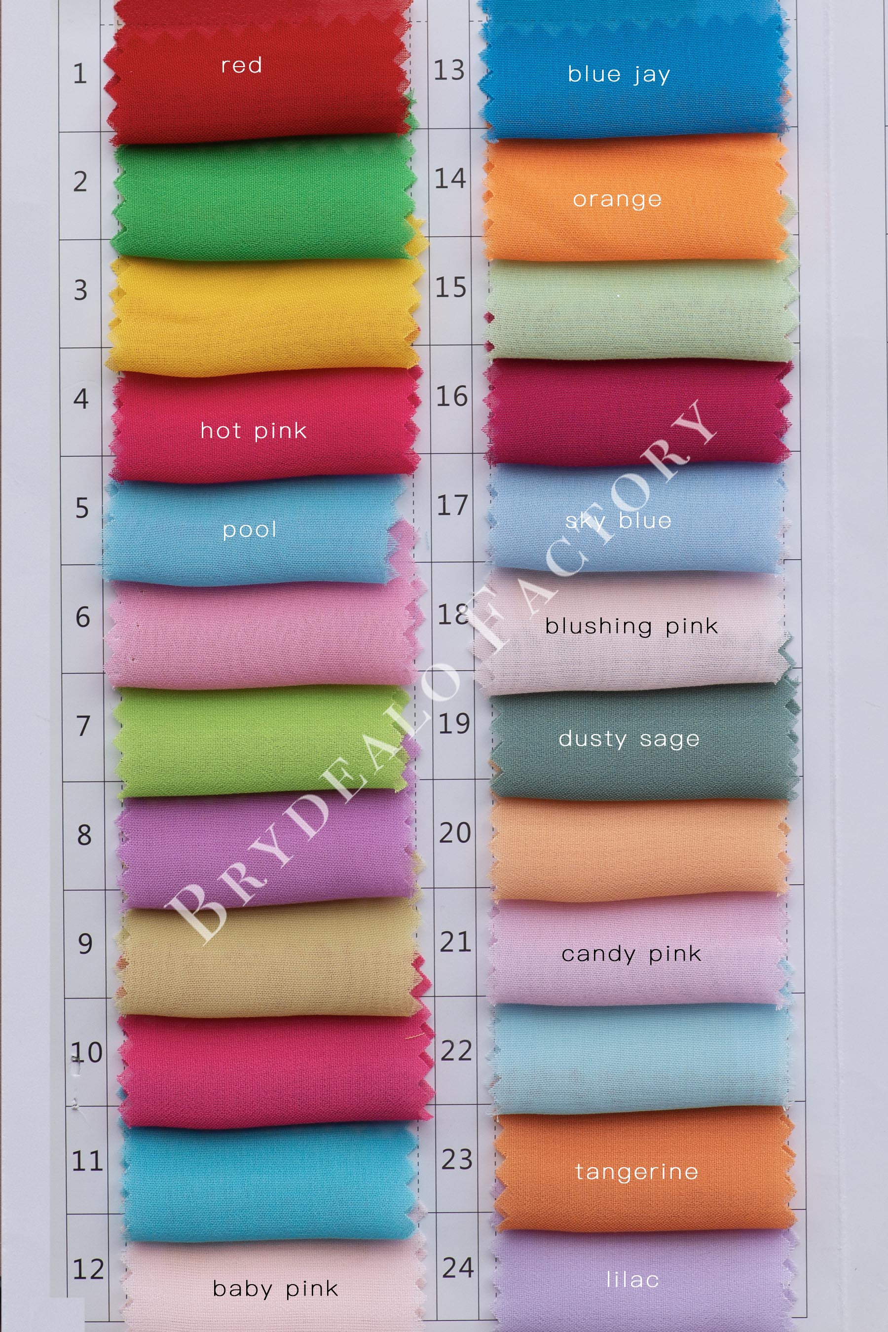 100D chiffon fabric color chart 