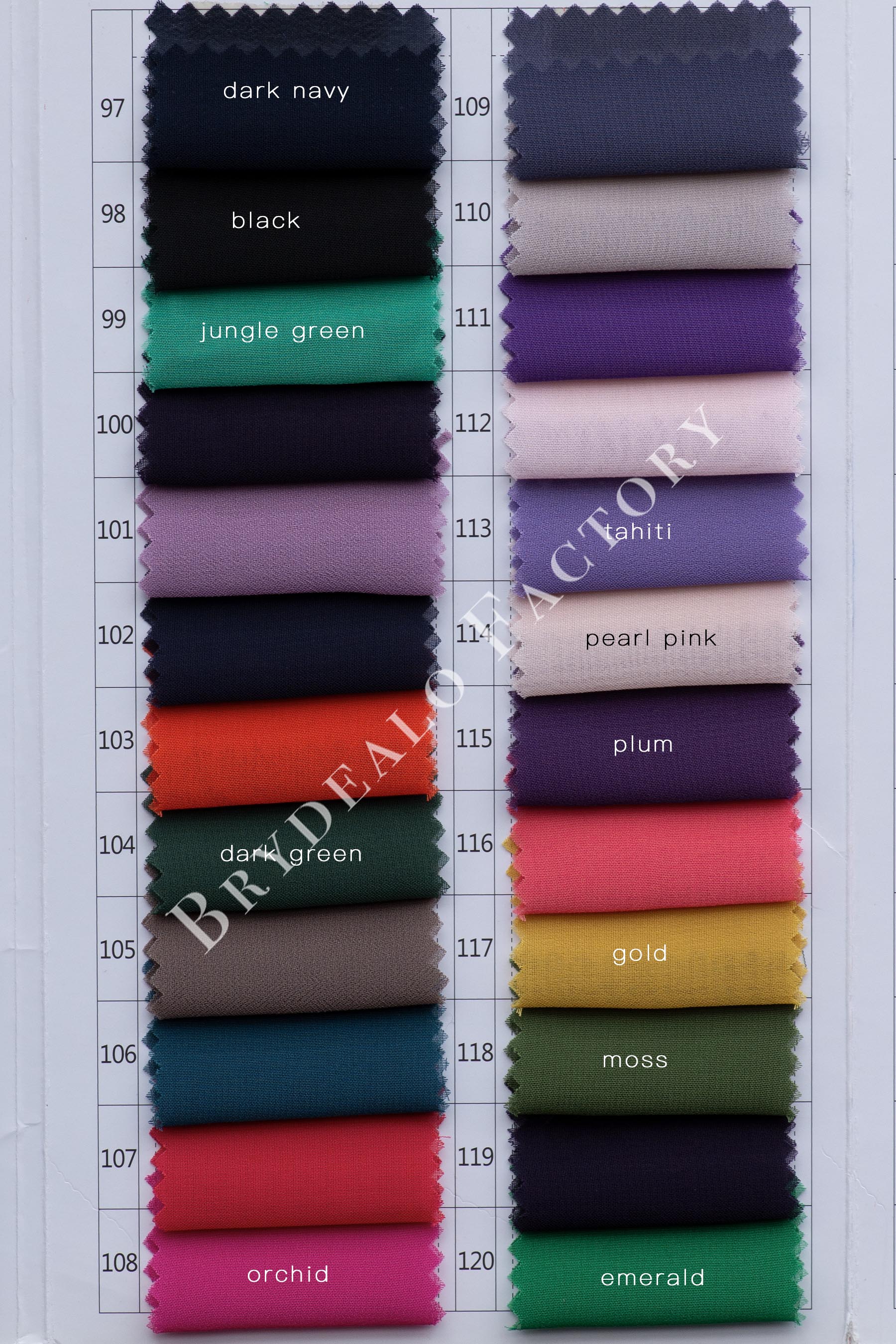 100D chiffon fabric color chart