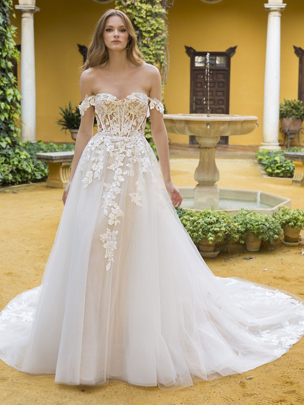 Custom-Made Off Shoulder Corset A-line Lace Wedding Dress