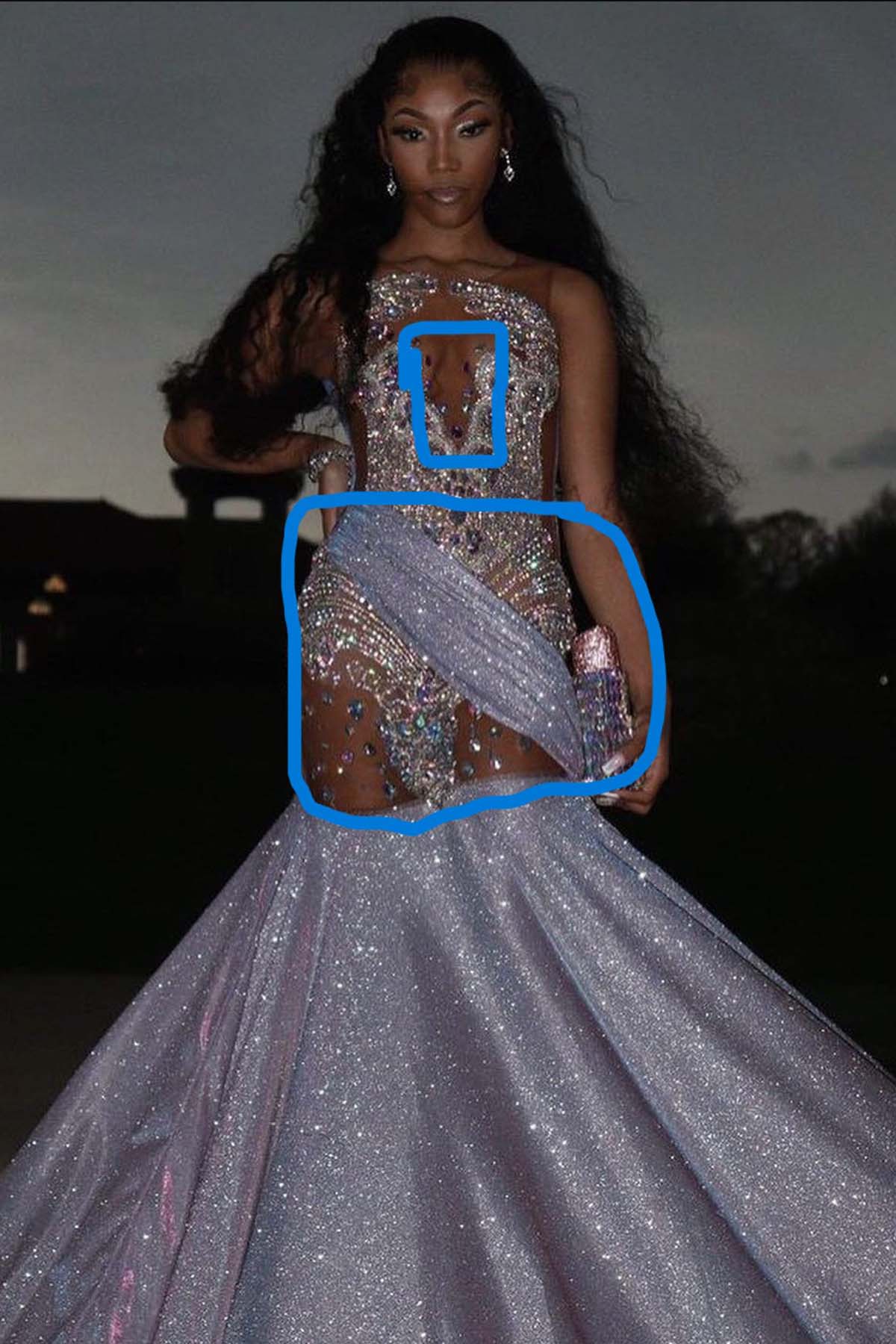 Custom Rhinestones Cutout Back Mermaid Glitter Prom Dress