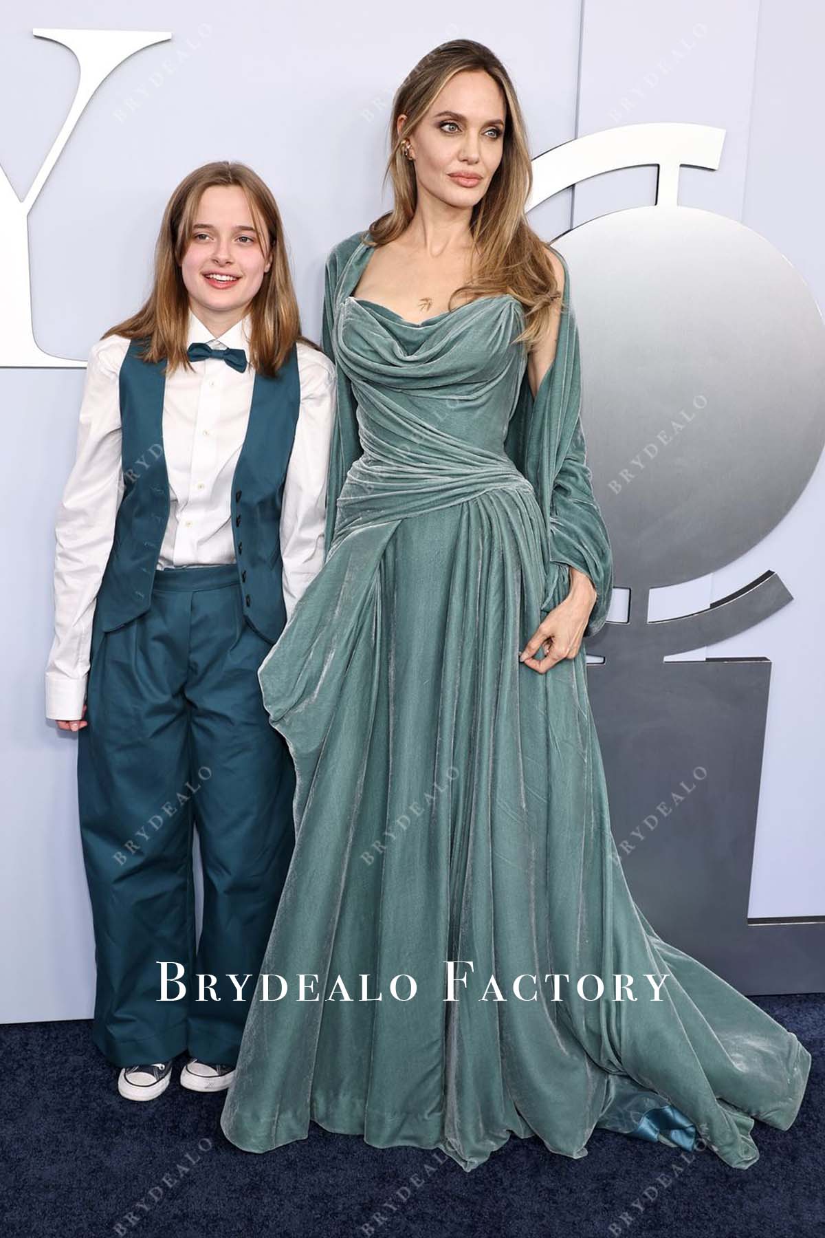 Angelina Jolie First Tony Award Velvet Dress with Cape