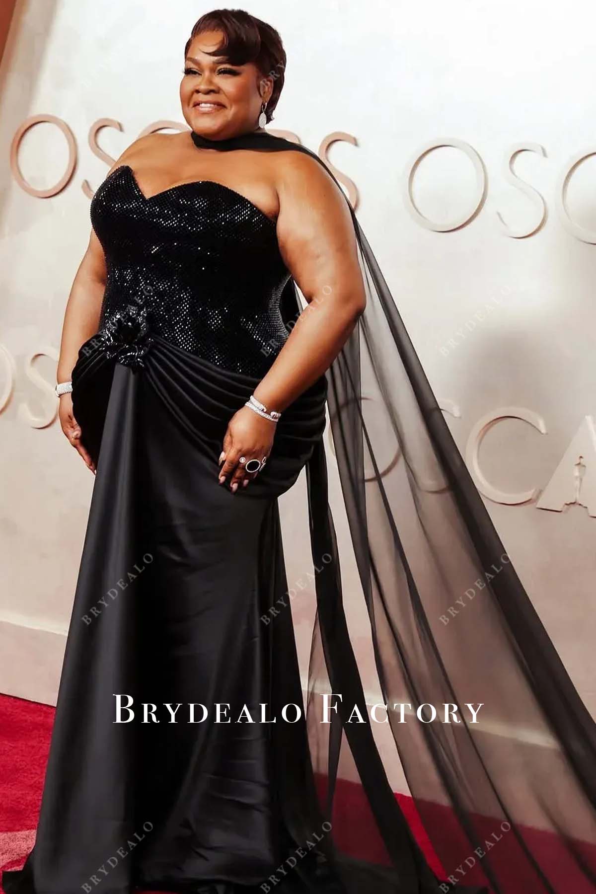 Da'Vine Joy Randolph Black Plus-Size 2025 Oscars Prom Dress