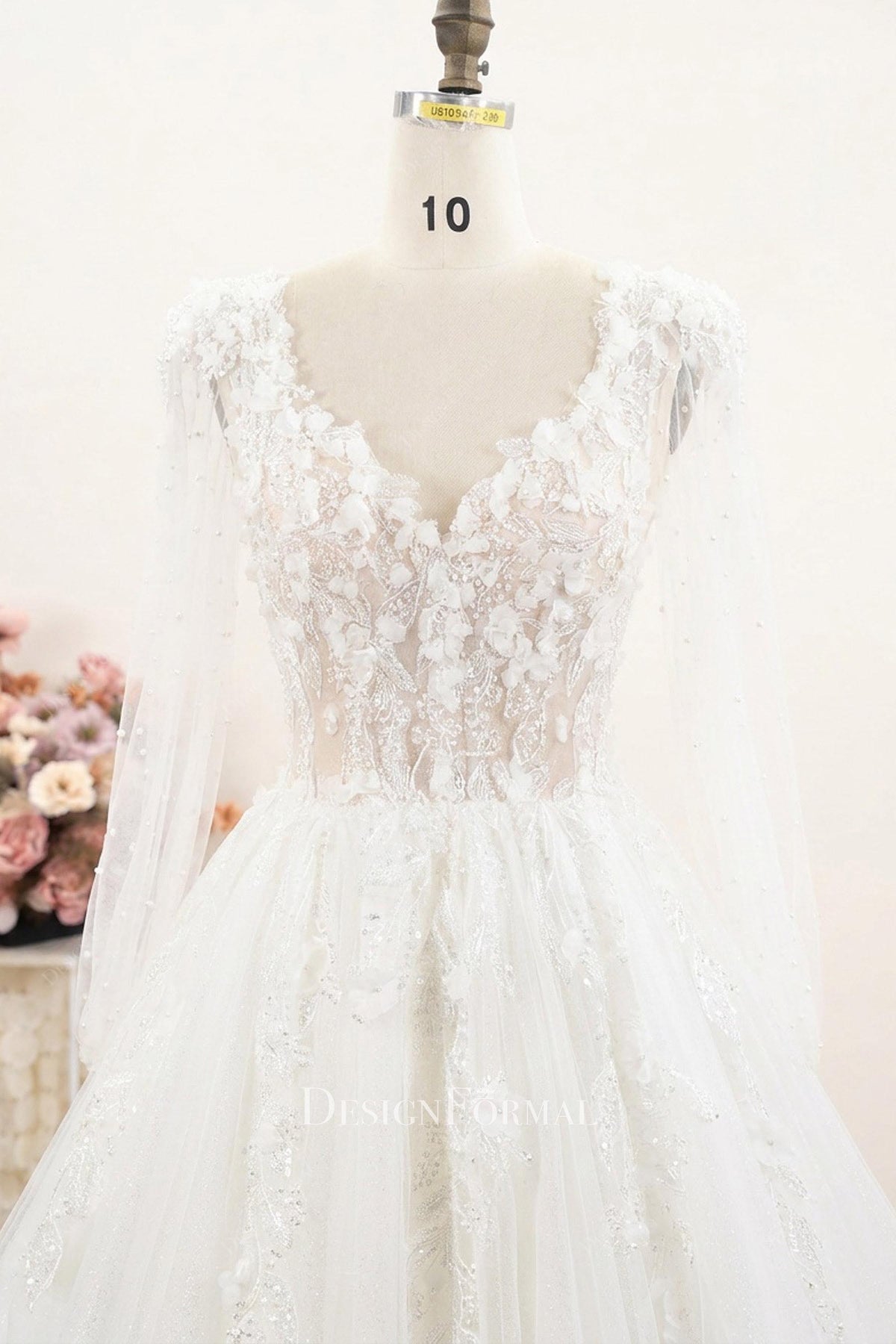 3D flower lace shimmery wedding dress