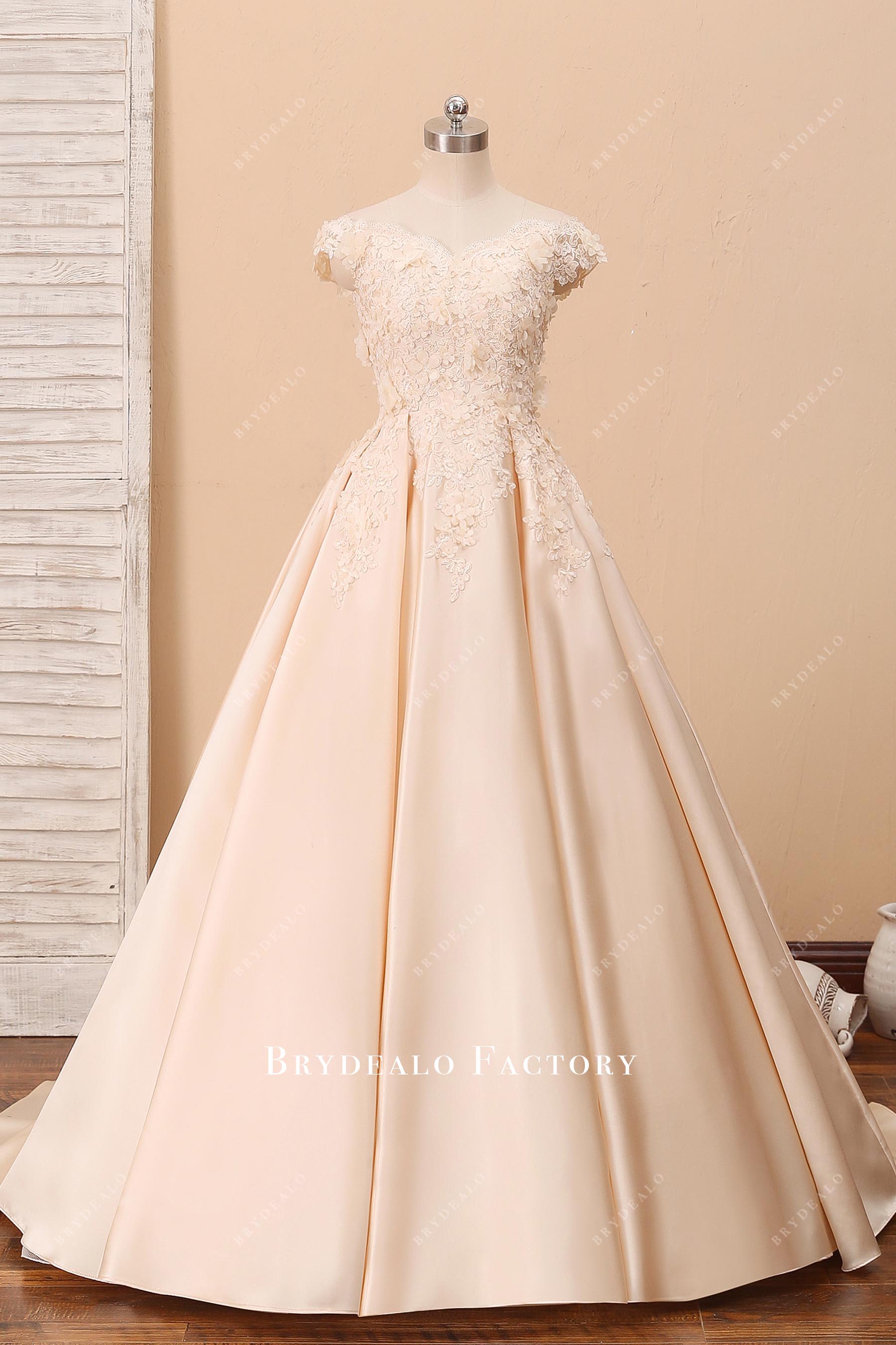 3D lace champagne wedding ball gown