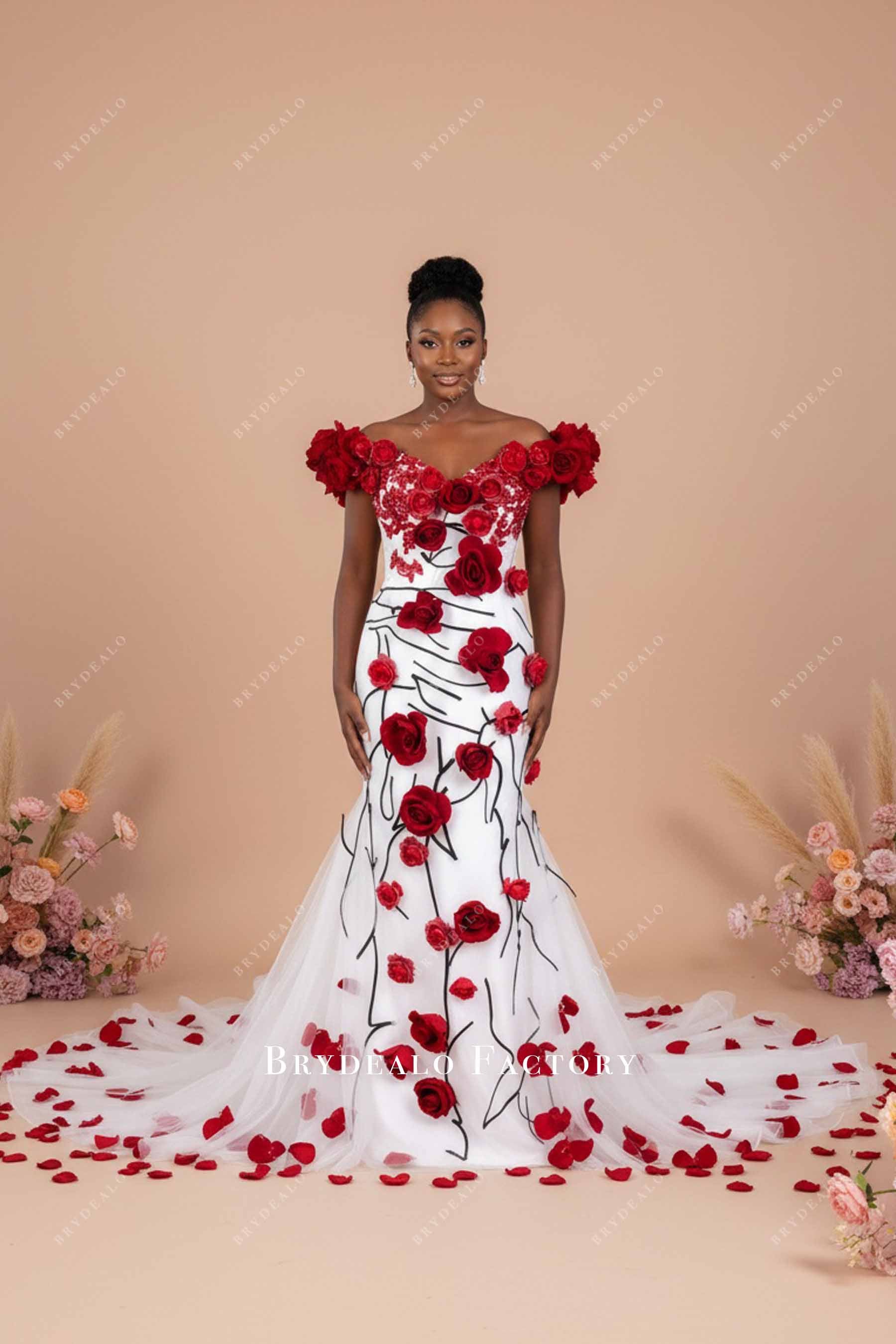 3d rose trumpet wedding dress