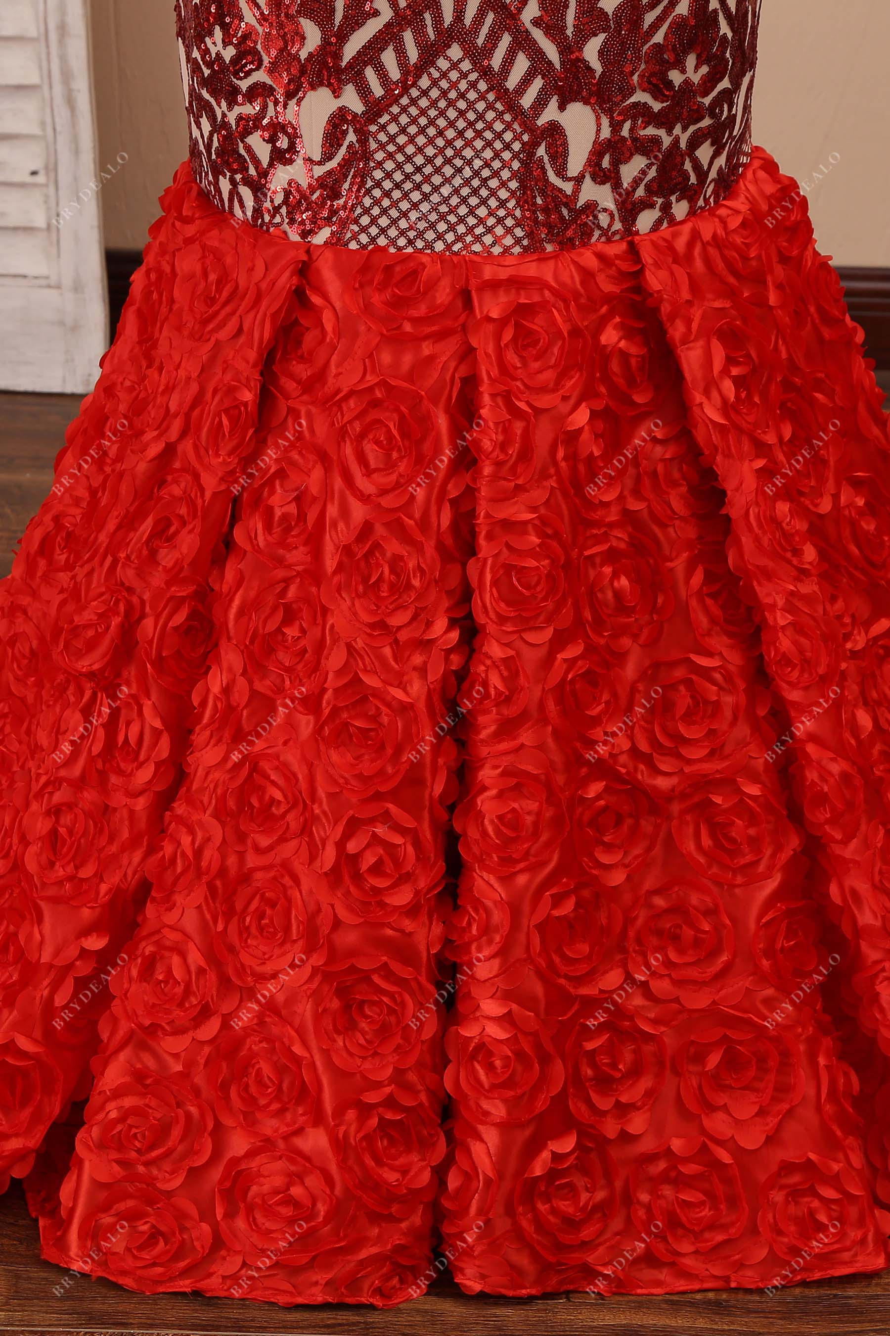 3d roses trumpet prom dress