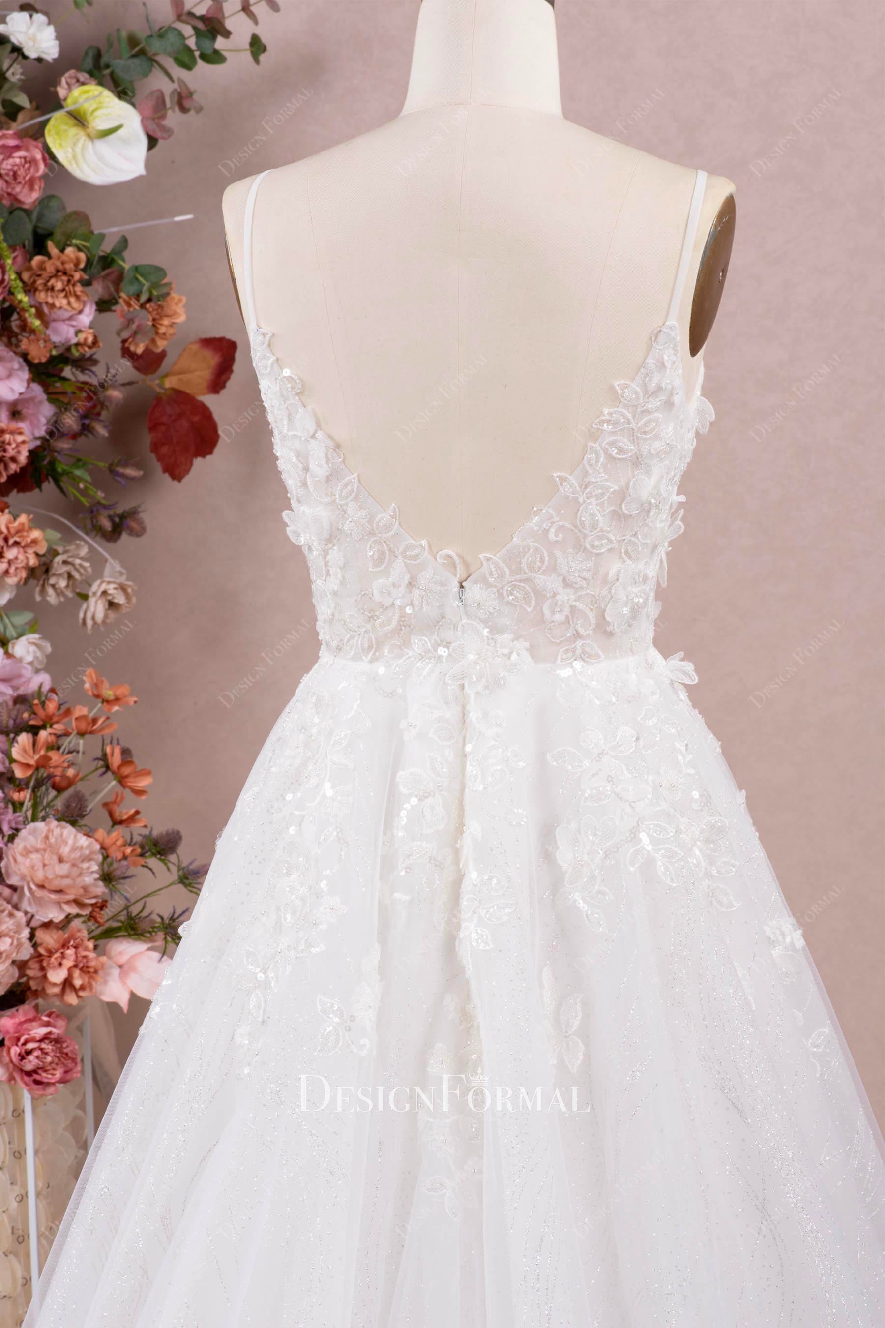 3d floral v back wedding dress