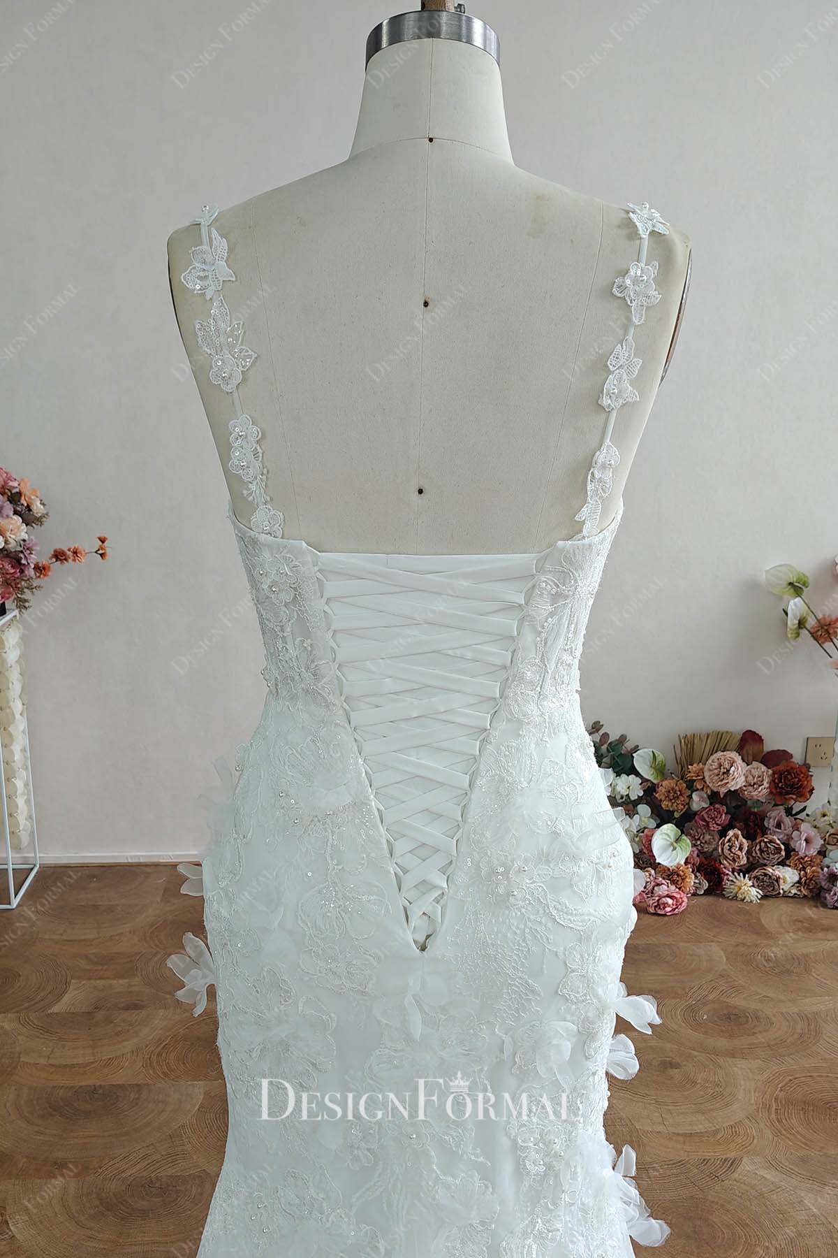 3d floral beaded lace mermaid wedding dress