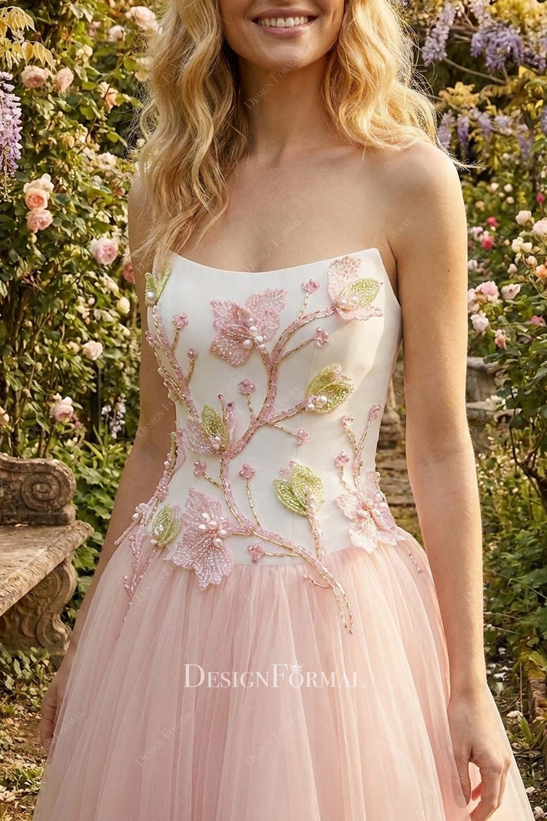 3d floral lace scoop neck wedding dress