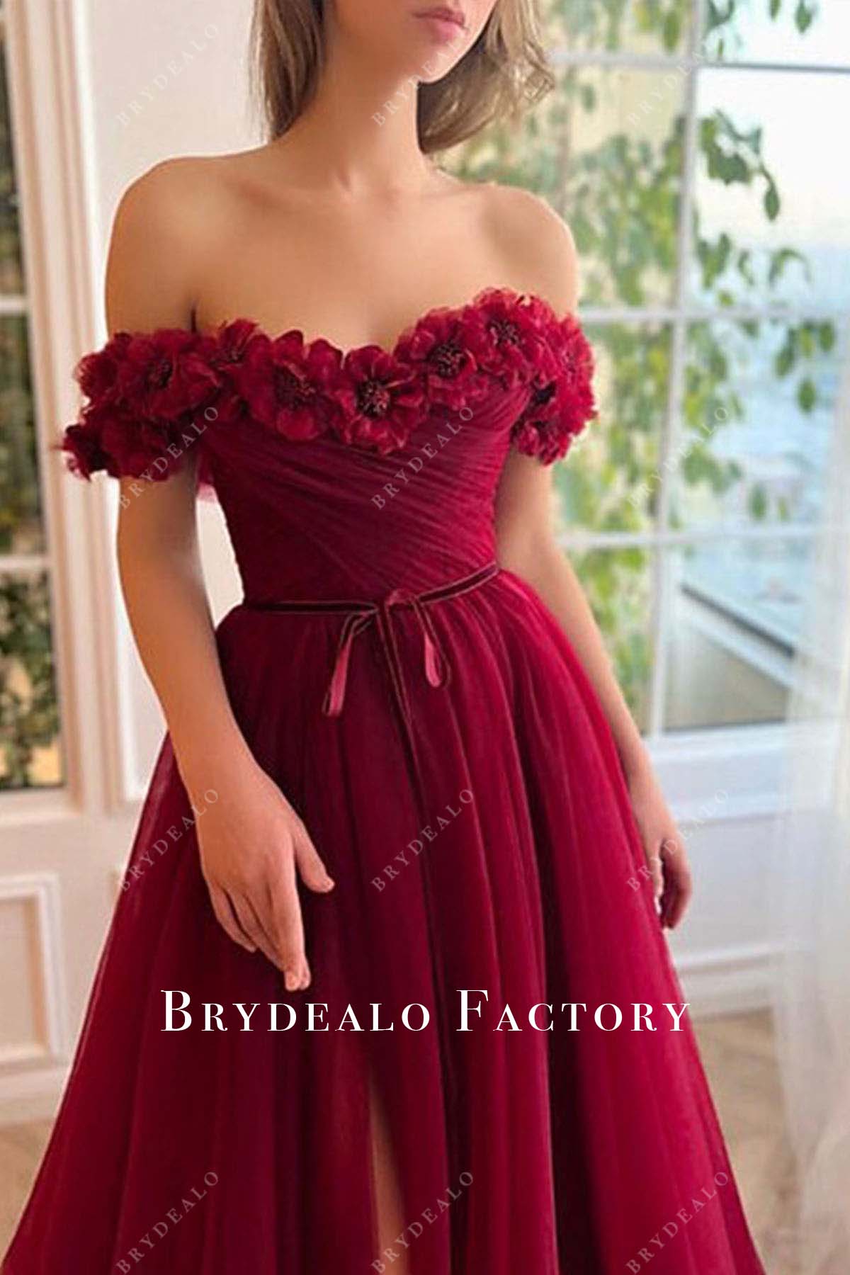 3d floral neckline a line prom dress