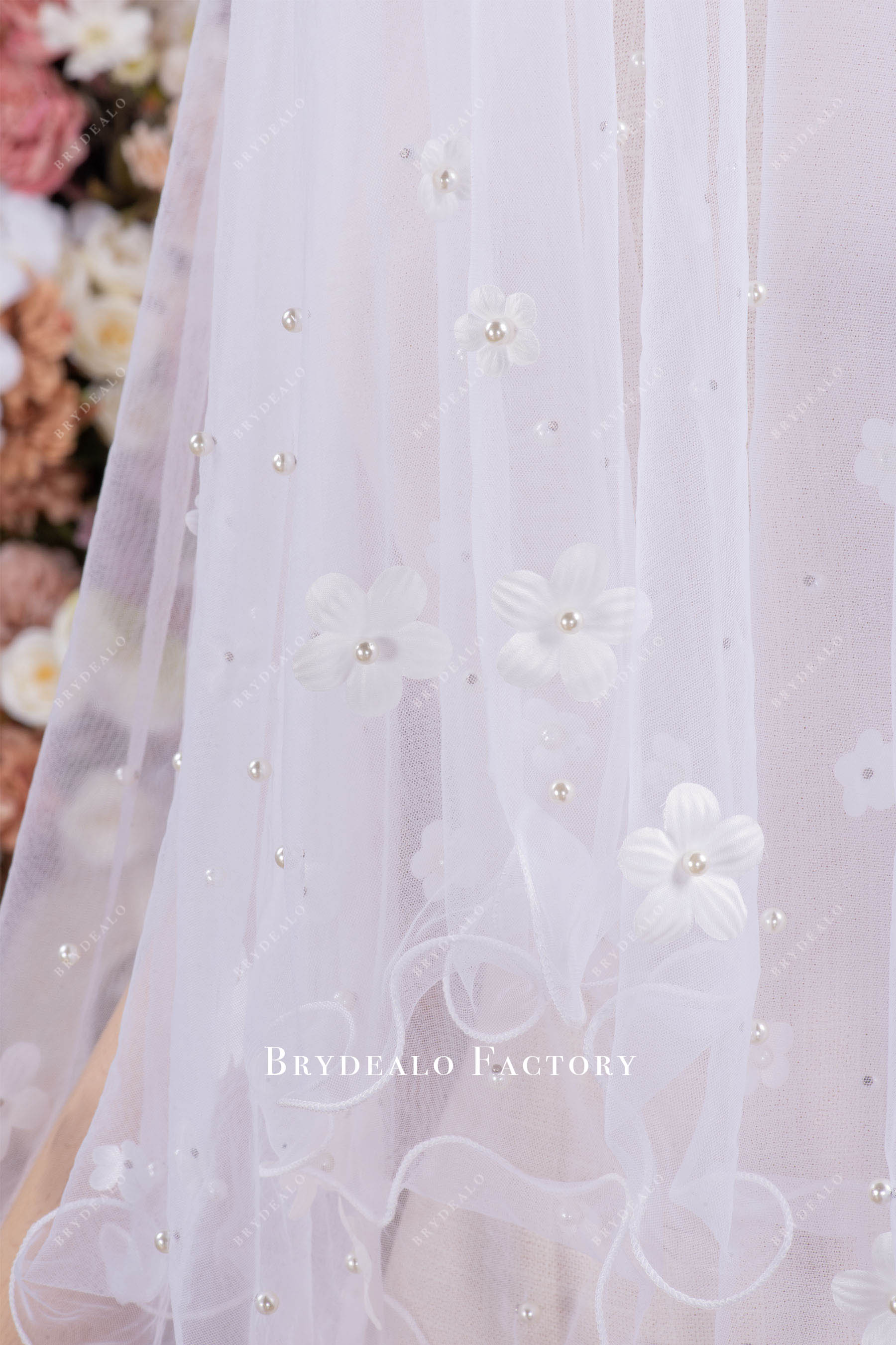 3d flower pearl veil