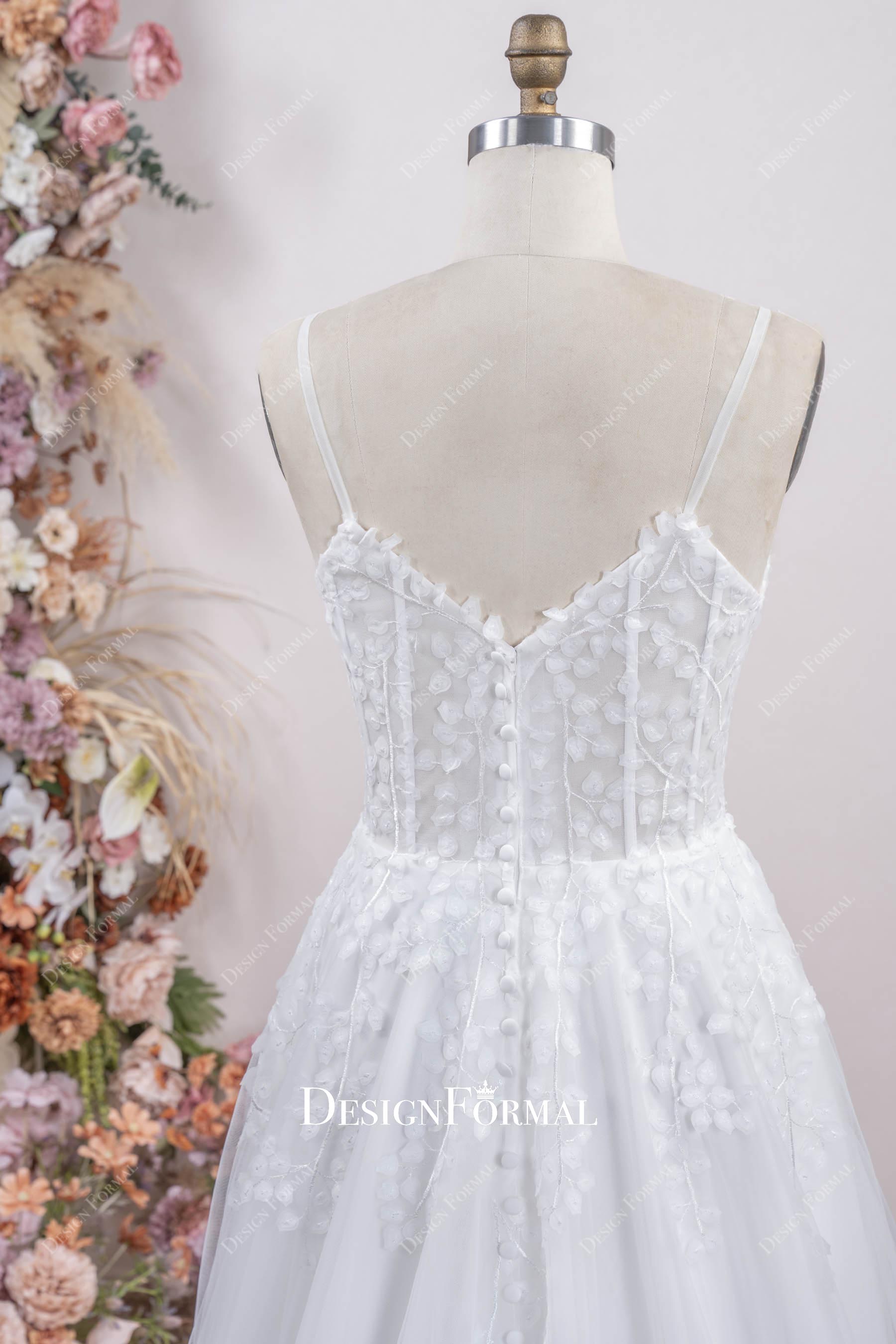 3d lace v back a line bridal dress