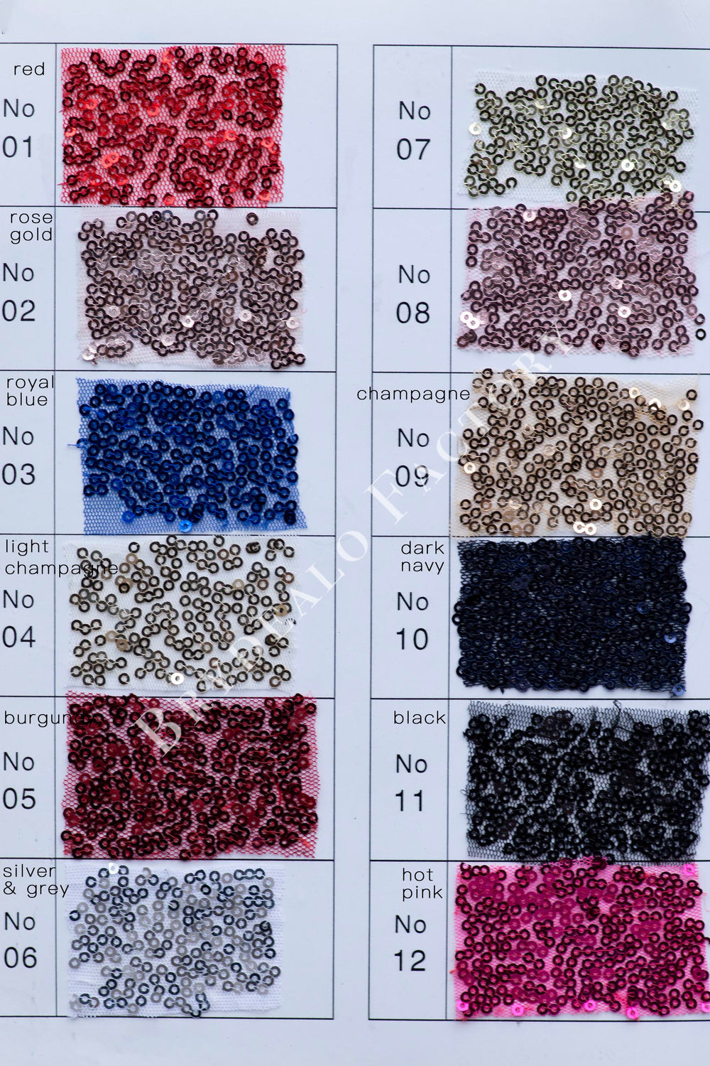 Sparkly 3mm Sequin Fabric Color Chart