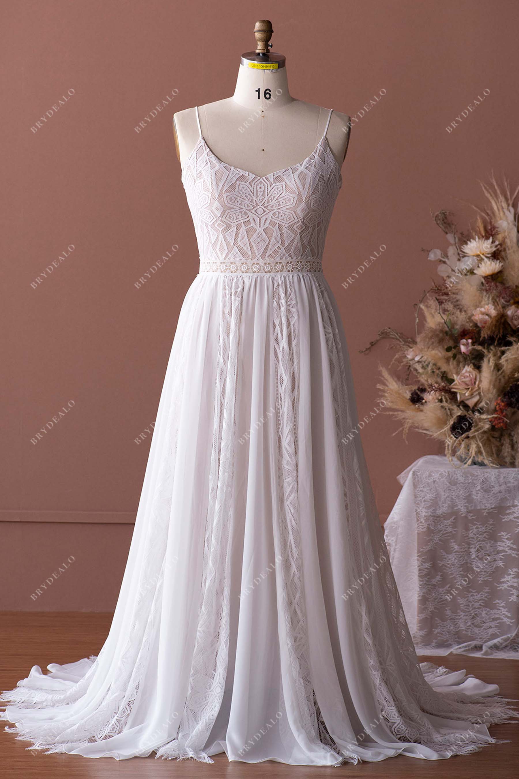 Boho Lace Plus Size Nude A-line Spring Fall Wedding Dress