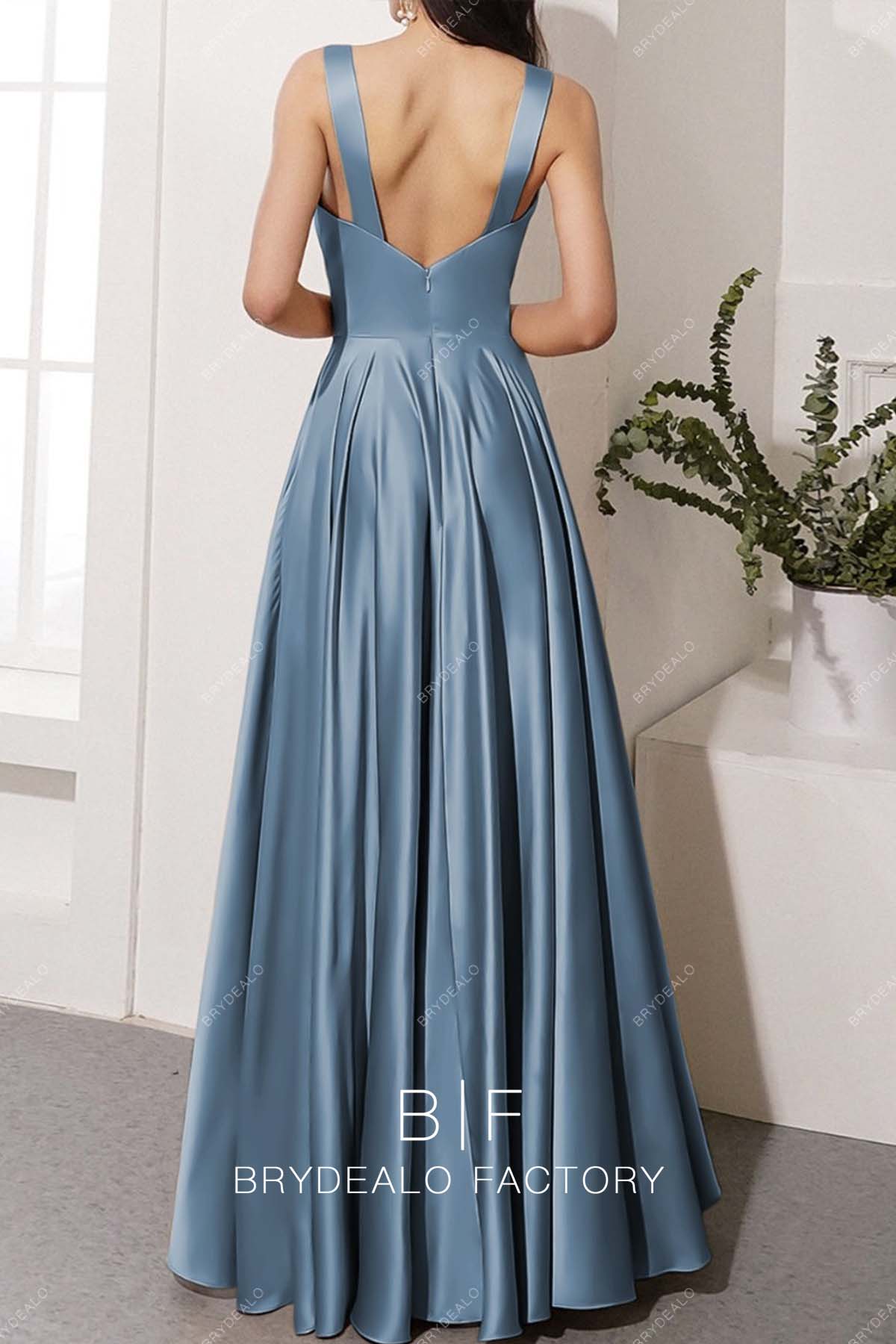 A-line floor length dusty blue bridesmaid dress