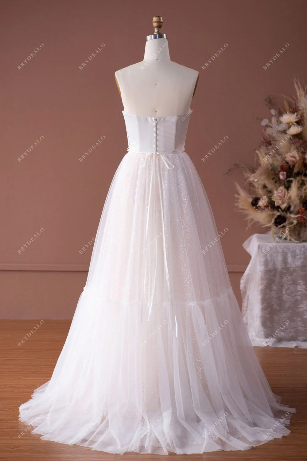 A-line sweep train wedding gown