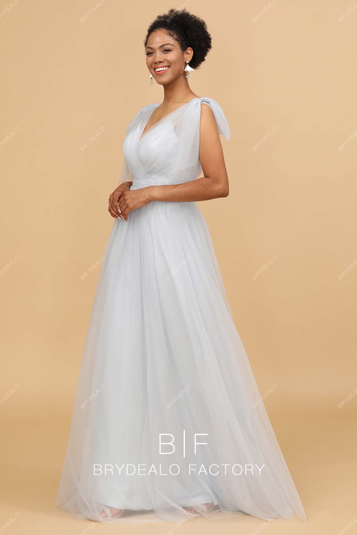 A-line tulle long simple bridesmaid gown 