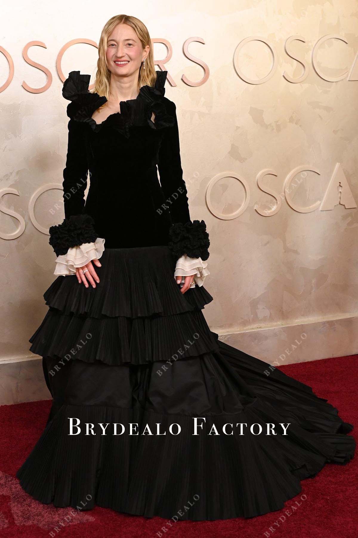 Alba Rohrwacher black long sleeves 2025 Oscars red carpet dress