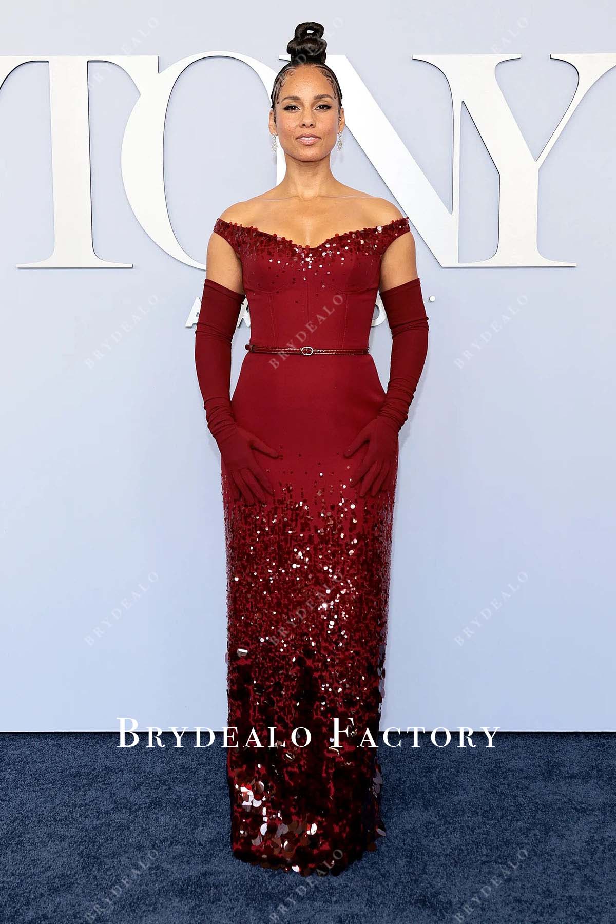 Alicia Keys 2024 Tony Awards Burgundy Dress