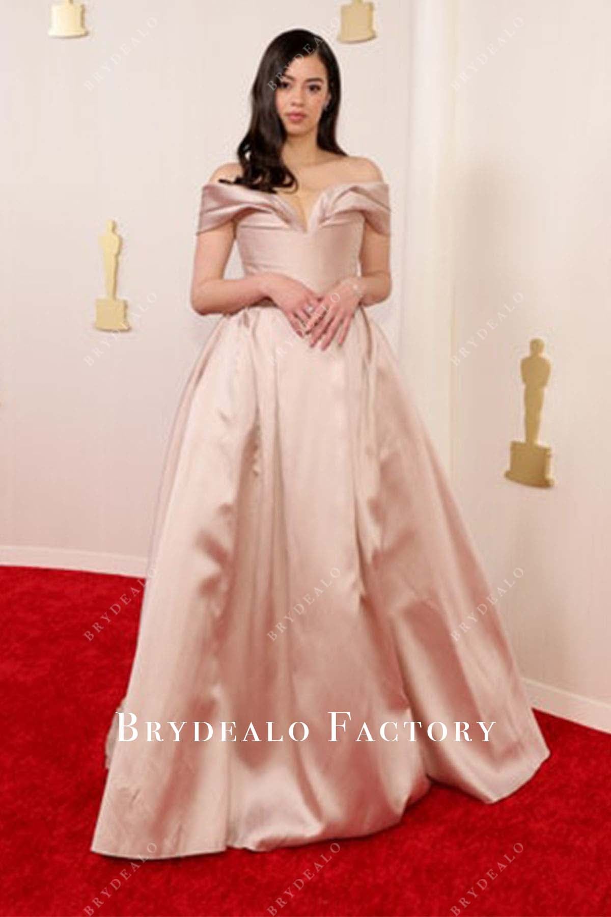 Amber Midthunder 2025 Oscars Nude Pink Off Shoulder Celebs Dress