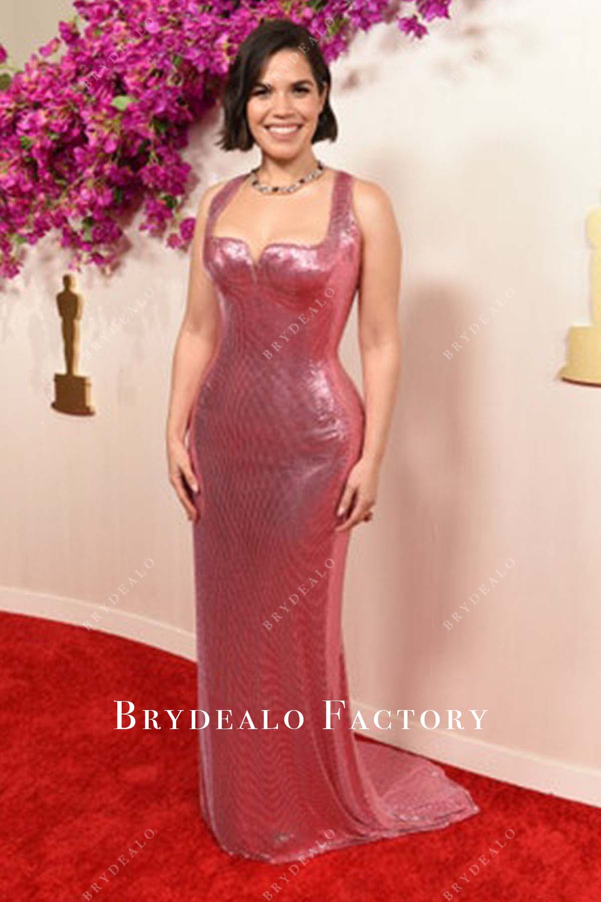 America Ferrera 2024 Oscars Pink Sequin Sleeveless Celebs Dress