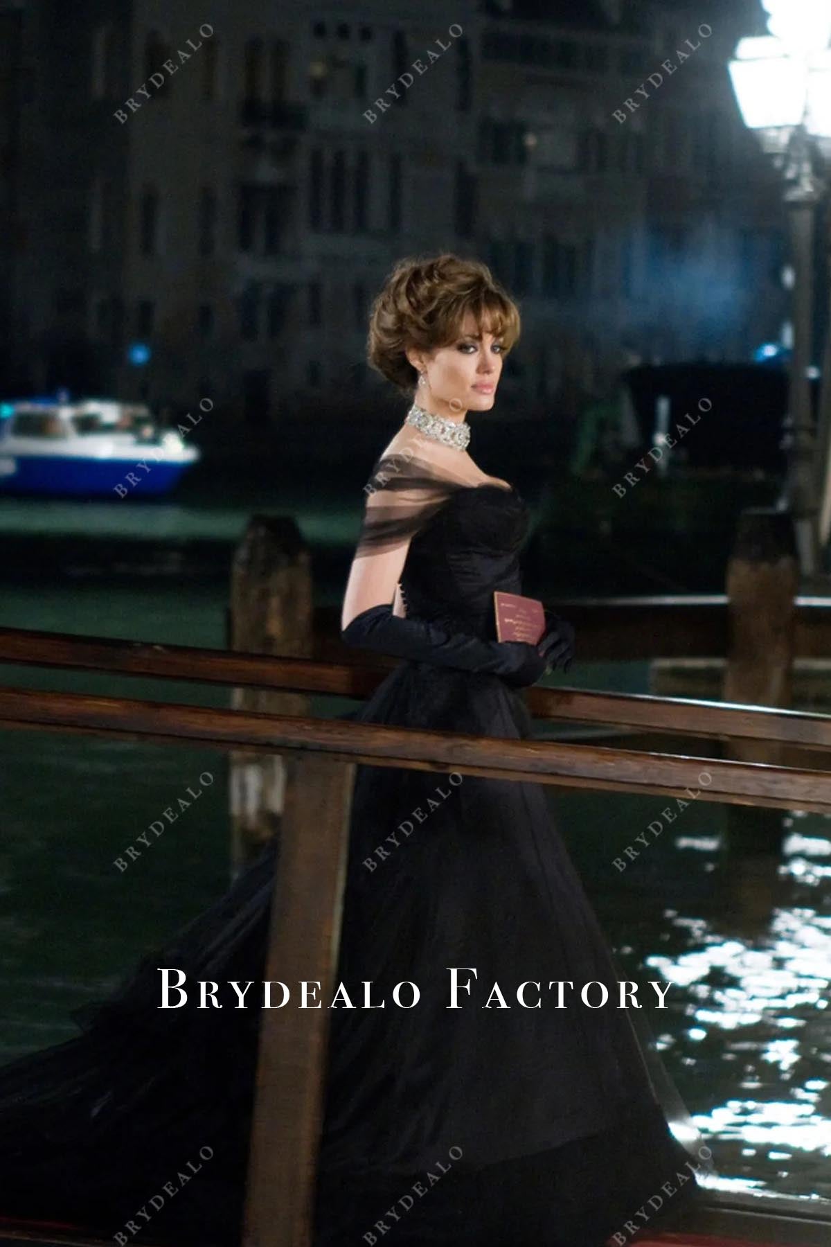 Angelina Jolie Black Long Train Dress The Tourist in Venice