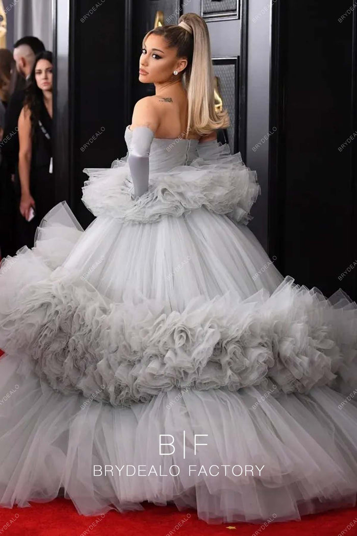 Ariana Grande Grey Celebrity Ball Gown Prom Red Carpet Dress Grammys