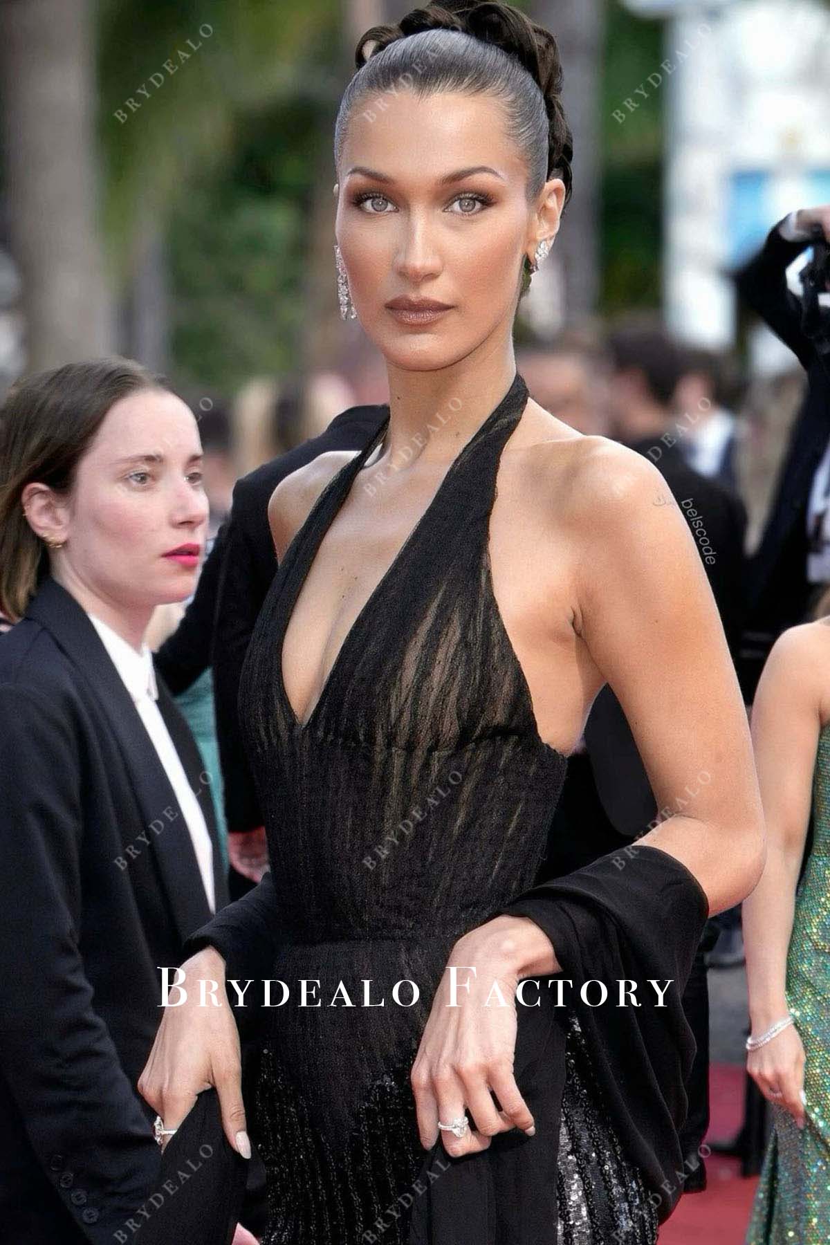 2024 Cannes Film Festival Bella Hadid plunging neck dress