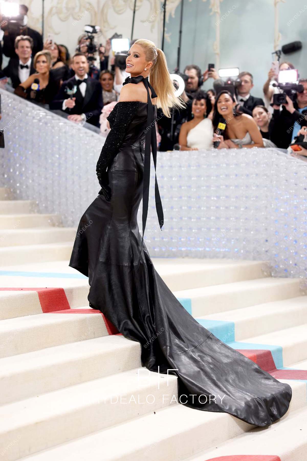 Black Paris Hilton 2023 Met Gala Long Train Dress