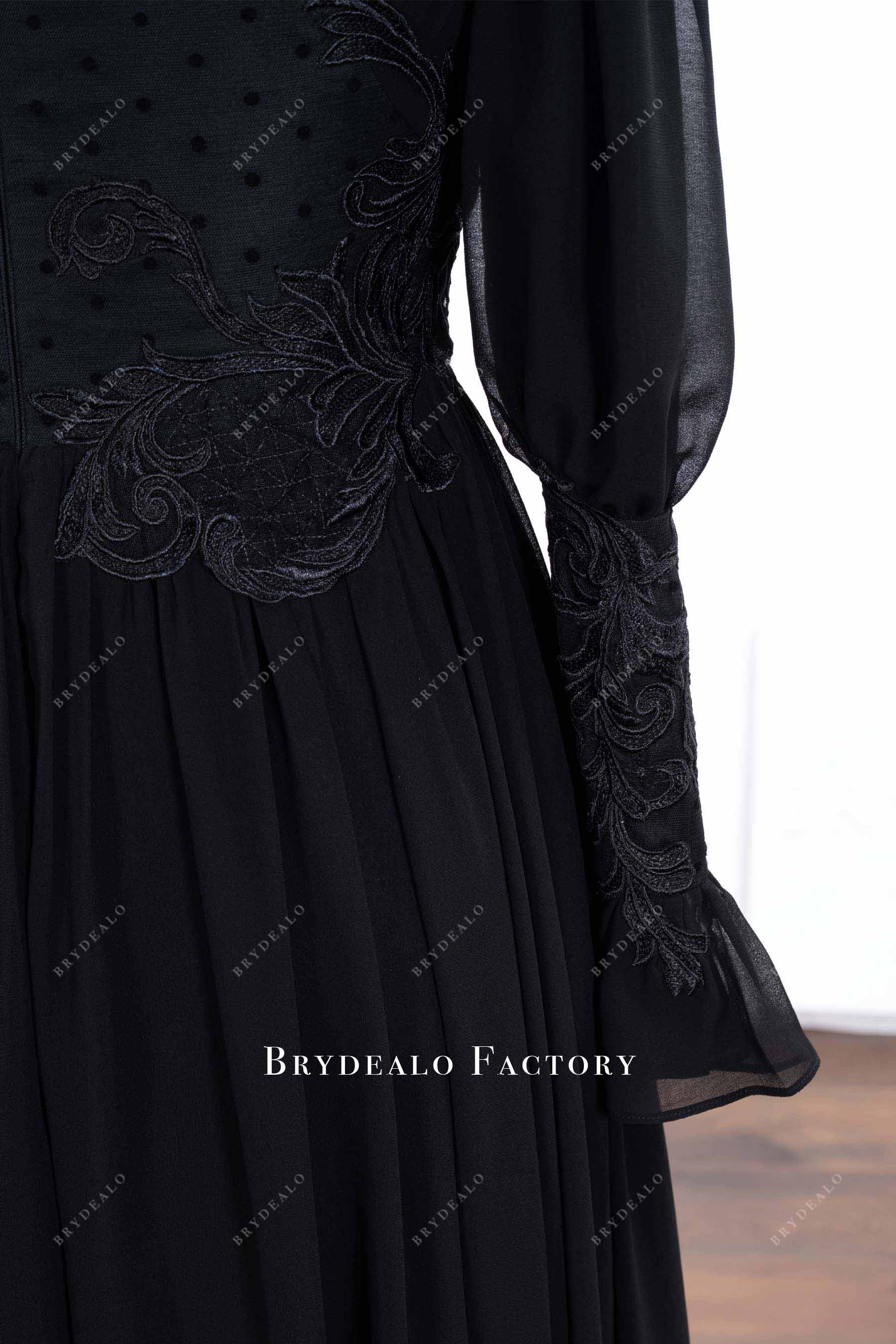 black fit flare sleeve formal dress 